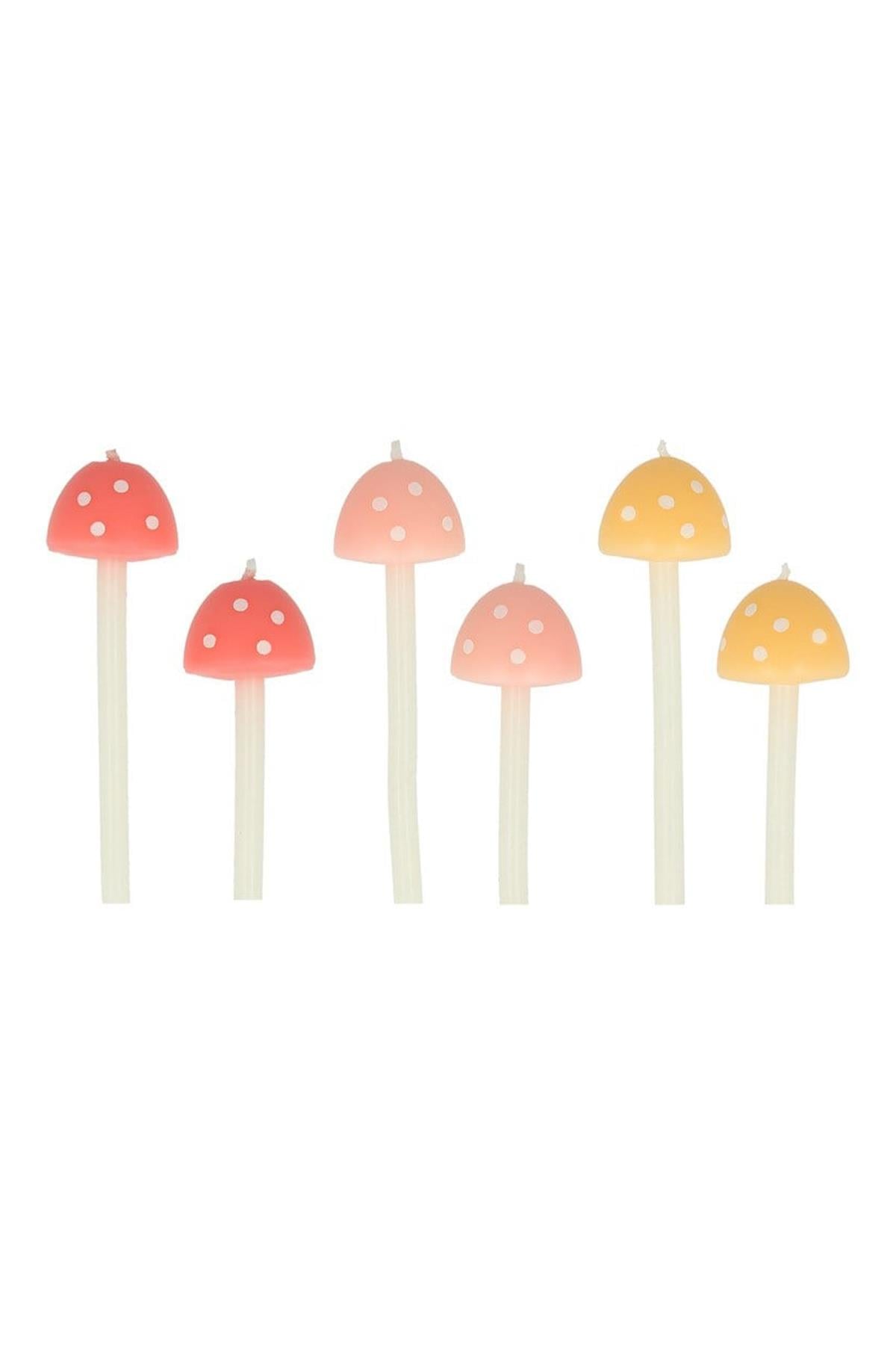 Meri Meri - Mushroom Birthday Candles - Mantar Doğum Günü Mumları - 6'lı Çok Renkli