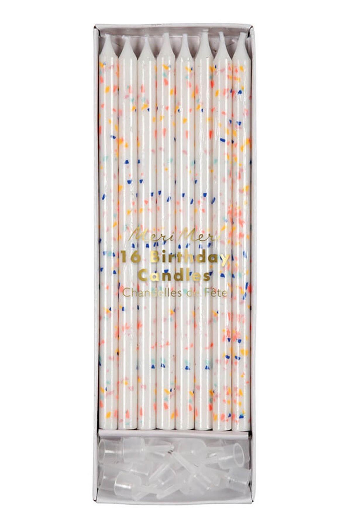 Meri Meri - Neon Confetti Candles - Neon Konfetili Mumlar Çok Renkli