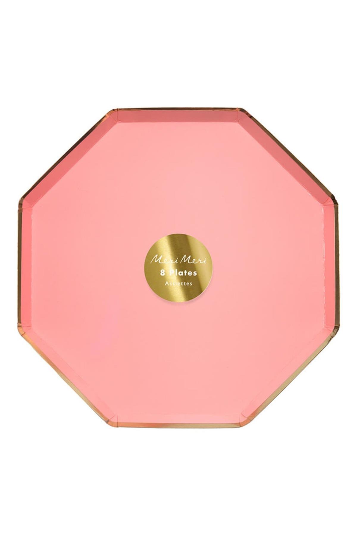 Meri Meri - Neon Coral Plates - Neon Mercan Tabaklar - L - 8'li Çok Renkli
