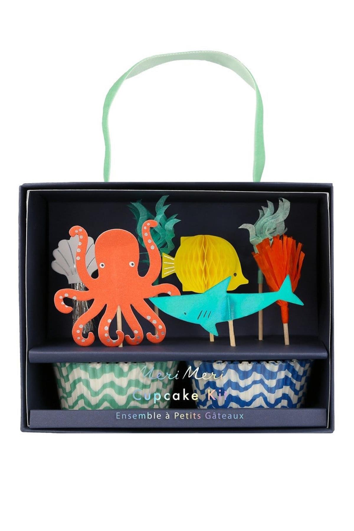 Meri Meri - Octopus & Shark Cupcake Kit - Ahtapot & Köpekbalığı Cupcake Kit - 24'lü Çok Renkli