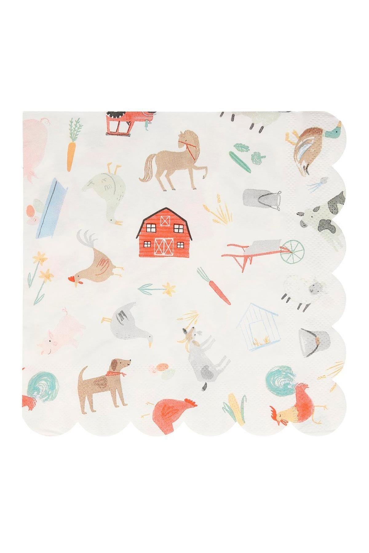 Meri Meri - On The Farm Napkins - Çiftlik Peçete - L - 20'li Çok Renkli