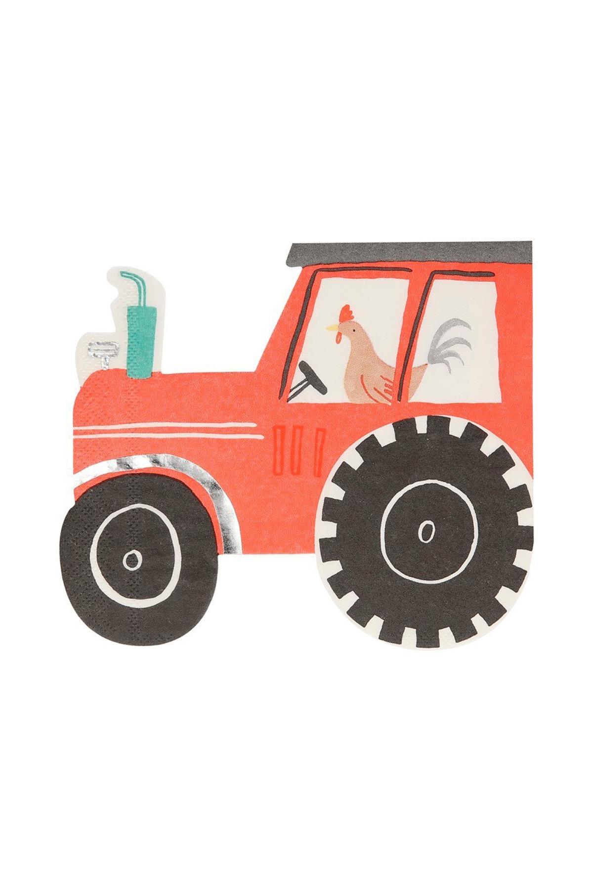 Meri Meri - On The Farm Tractor Napkins - Traktör Peçete - 16'lı Çok Renkli