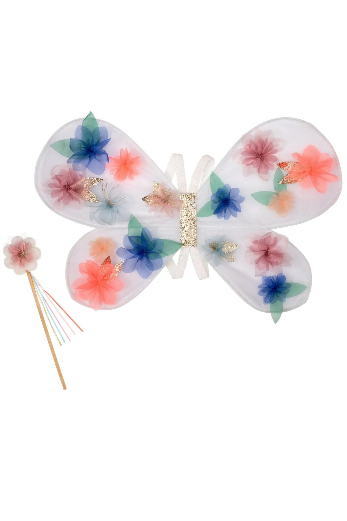Meri Meri - Organza Flower Wings & Wand - Çiçekli Kanat & Değnek Çok Renkli