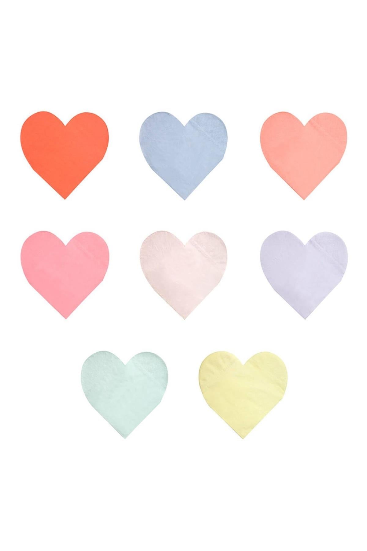Meri Meri - Party Palette Heart Napkins - Renkli Kalp Peçeteler - L - 20'li Çok Renkli