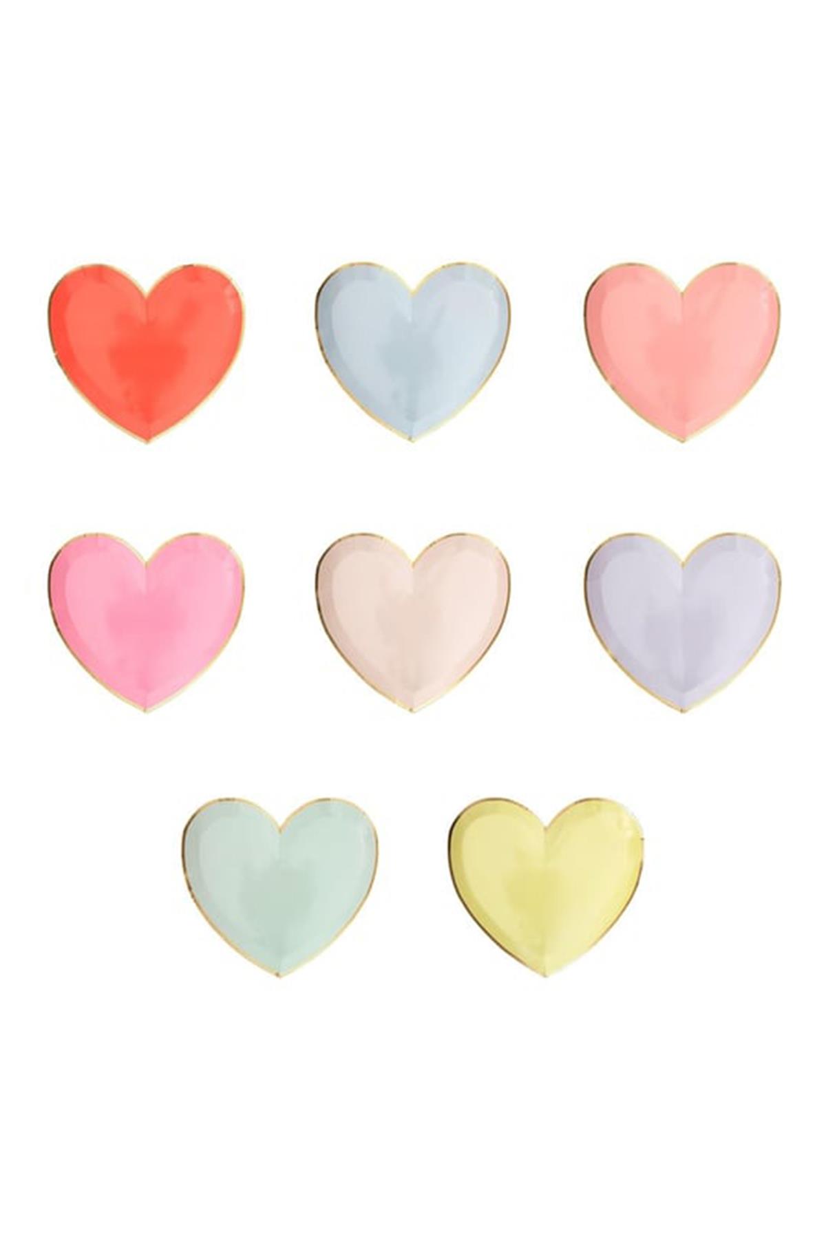 Meri Meri - Party Palette Heart Plates - Renkli Kalp Tabaklar - S Çok Renkli