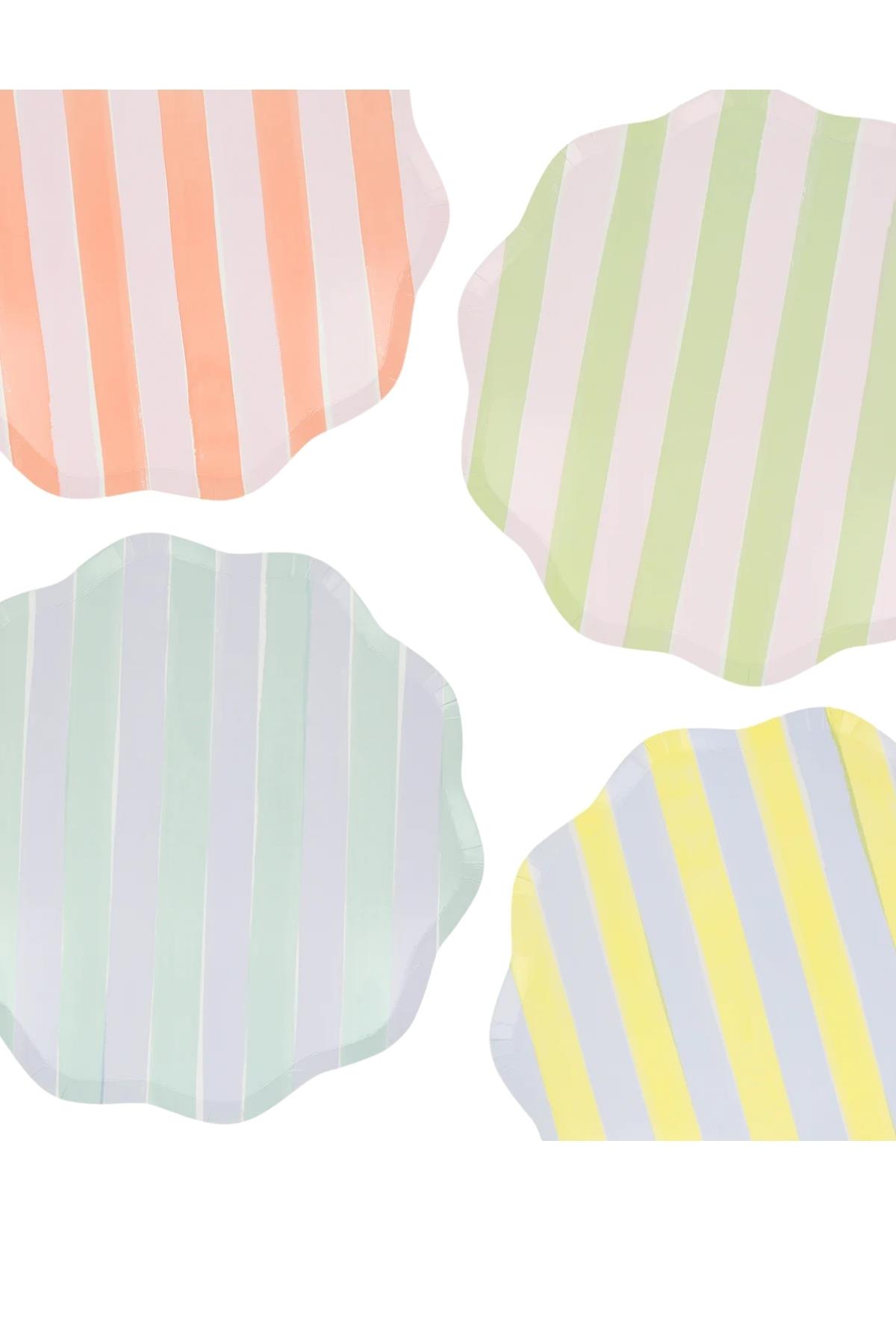 Meri Meri - Pastel Çizgili Tabaklar L - 8 Adet Çok Renkli