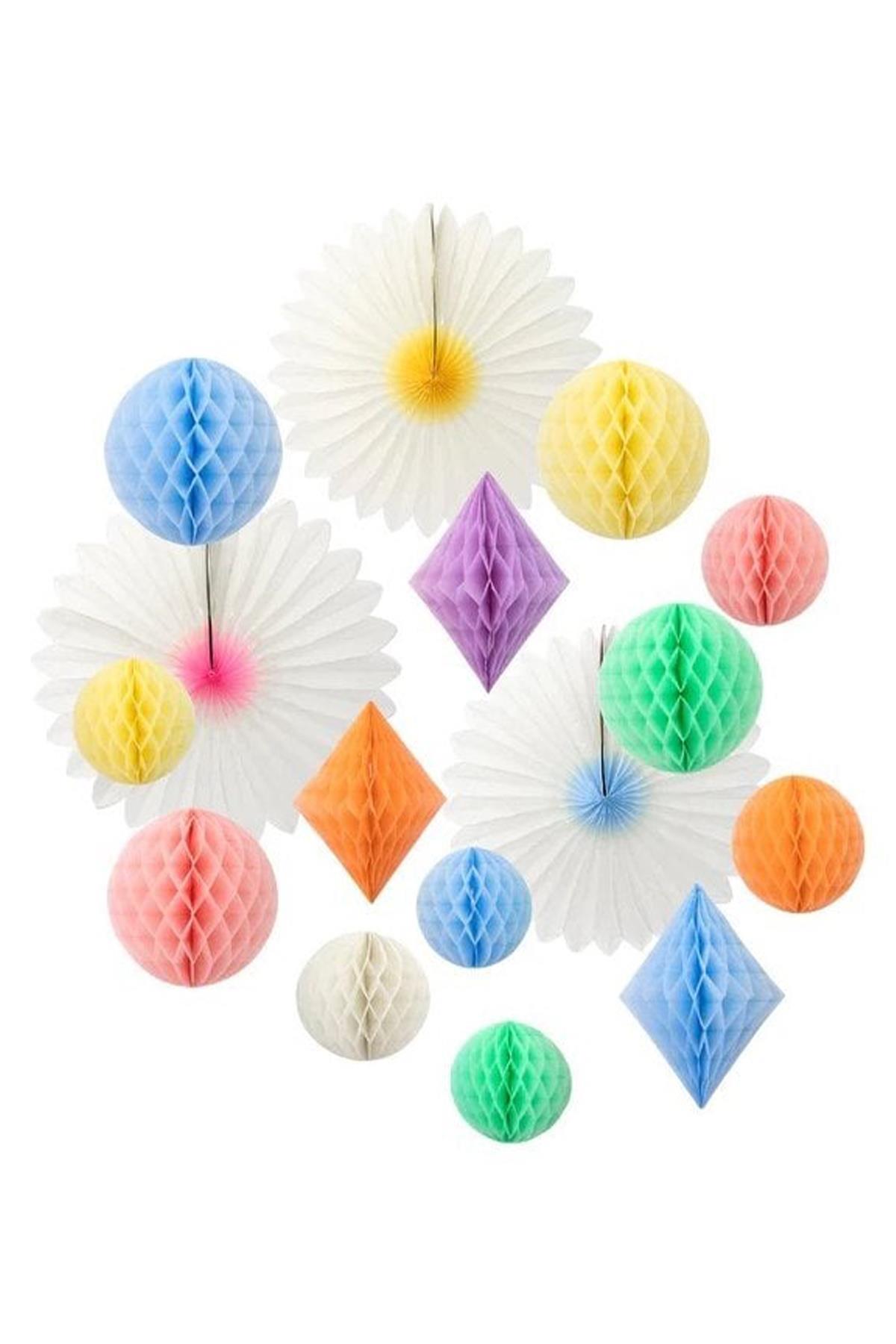 Meri Meri - Pastel Honeycomb Decoration Kit - Pastel Petek Dekor Kiti - 16lı Çok Renkli
