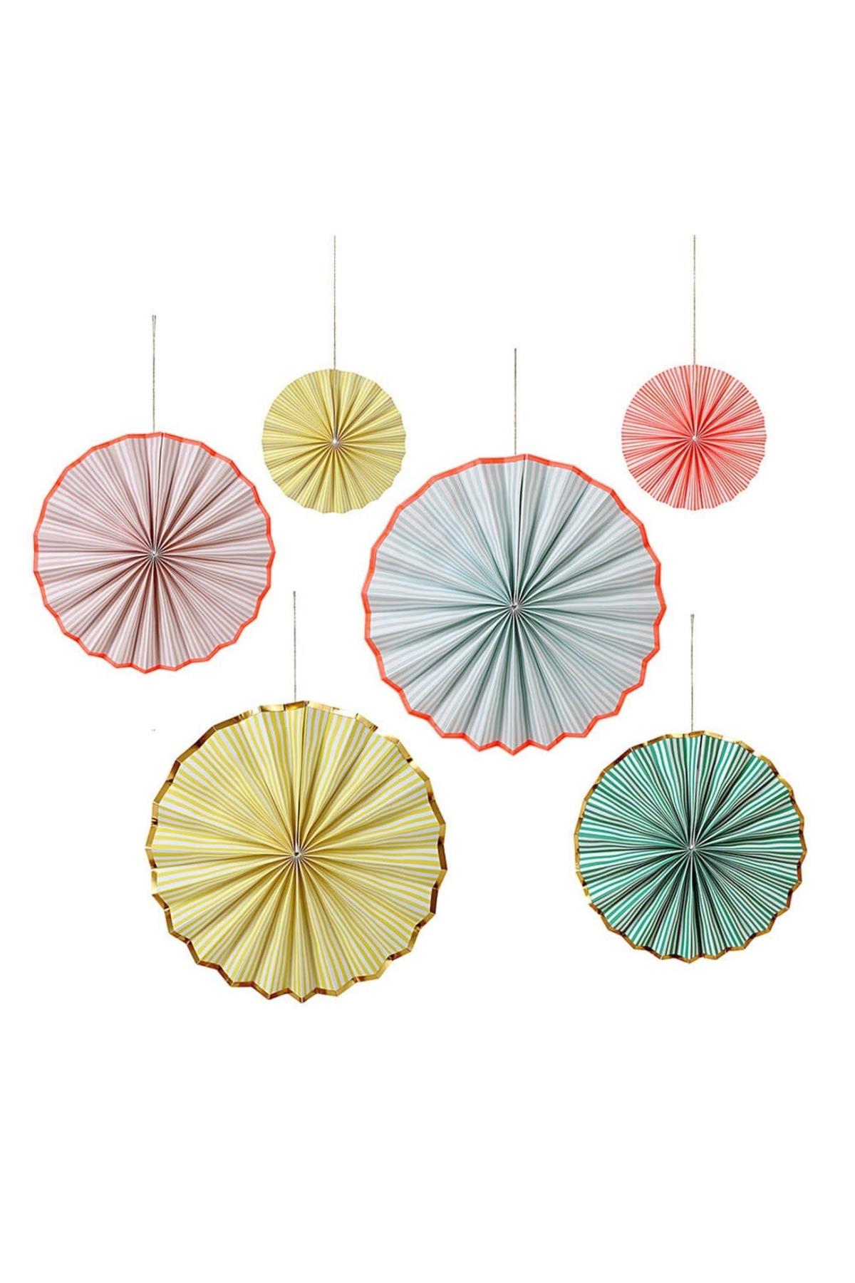 Meri Meri - Pastel & Neon Stripe Pinwheel Decorations - Pastel & Nekor Dekor Çarkları Çok Renkli
