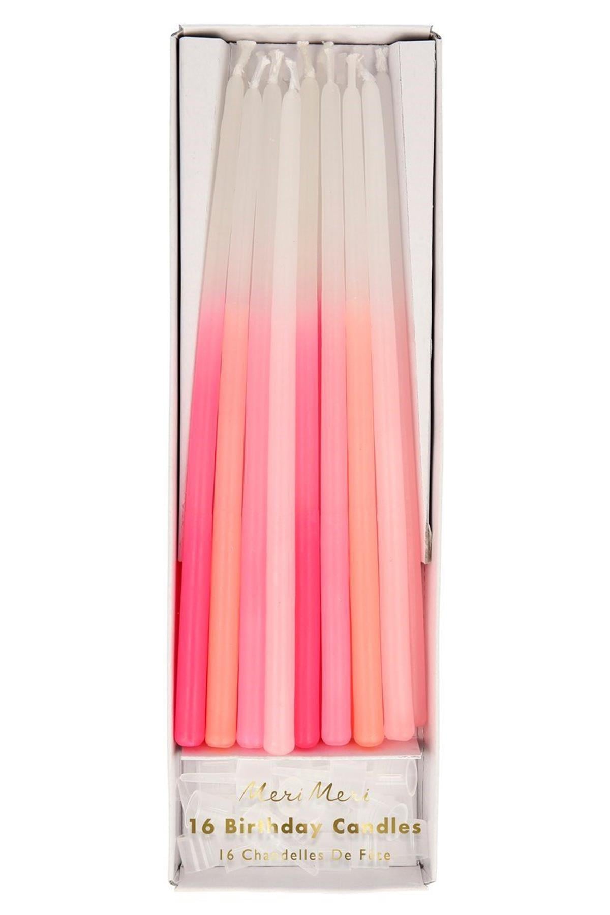 Meri Meri - Pink Dipped Tapered Candles - Pembe Mumlar Çok Renkli