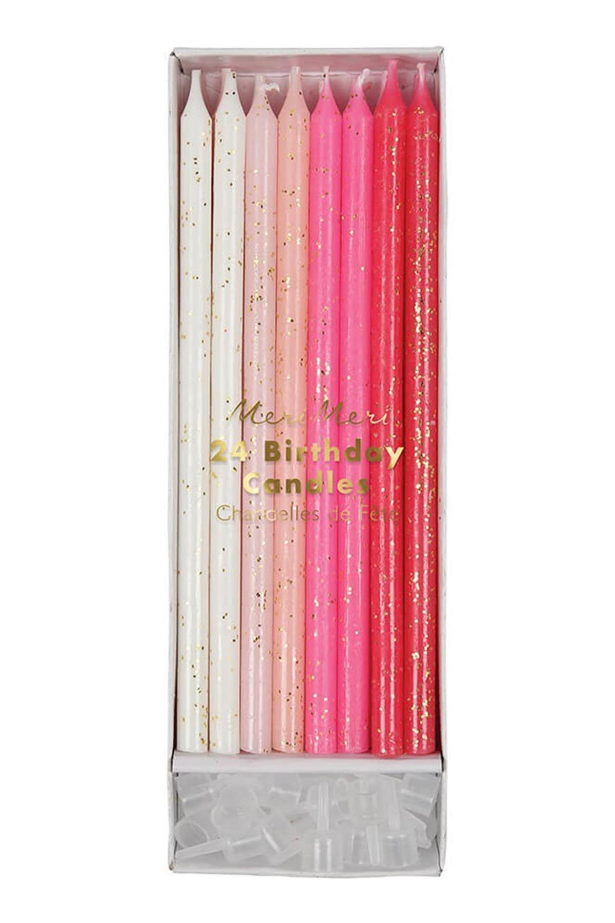 Meri Meri - Pink Glitter Candles - Pembe Simli Mumlar Çok Renkli