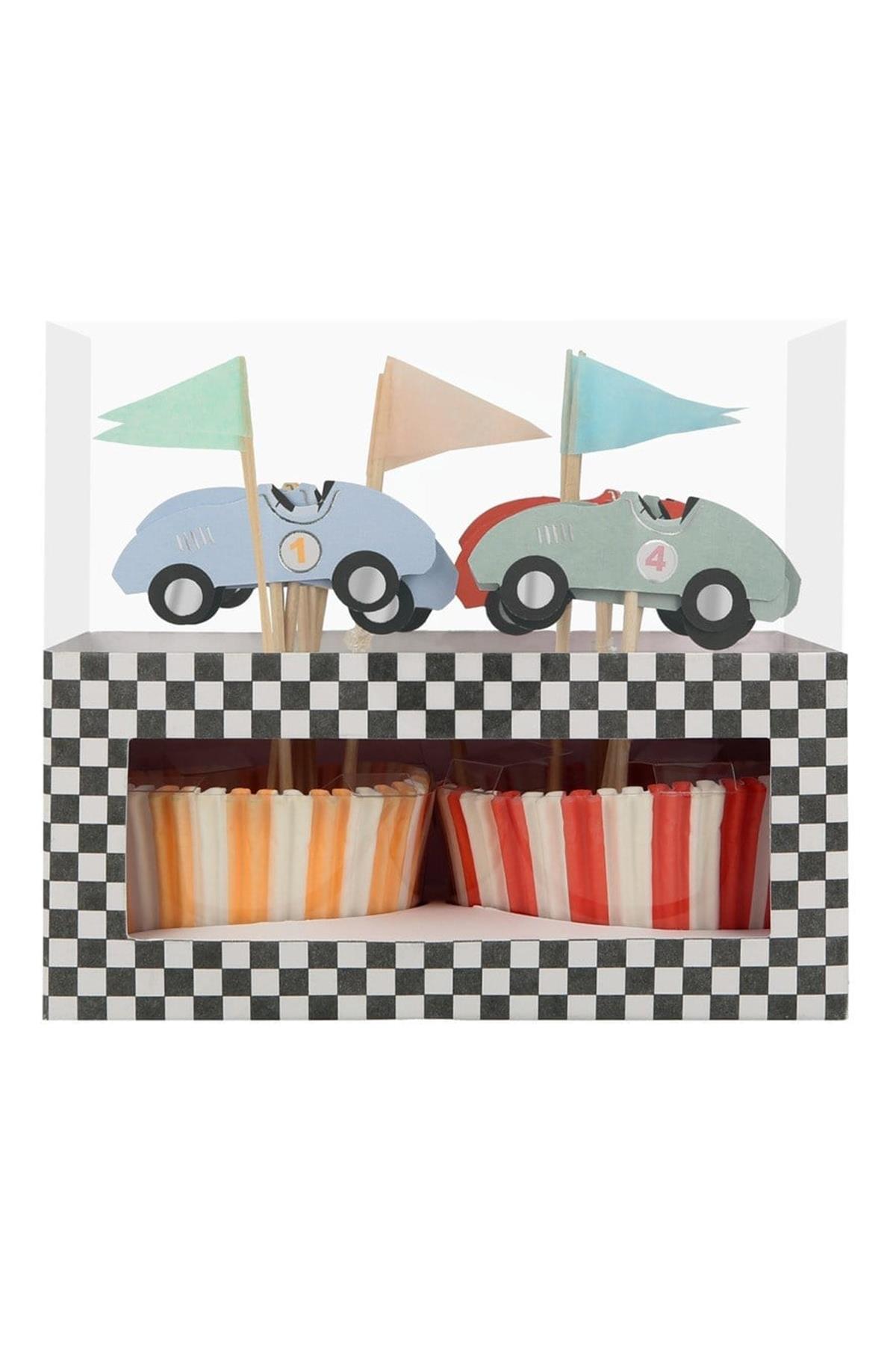 Meri Meri - Race Car Cupcake Kit - Yarış Arabası Cupcake Kit -24'lü Çok Renkli