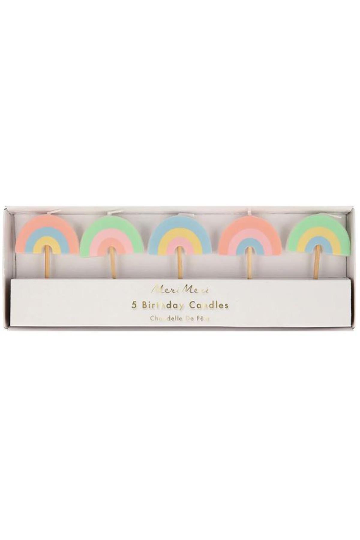 Meri Meri - Rainbow Candles - Gökkuşağı Mumlar - 5li Çok Renkli
