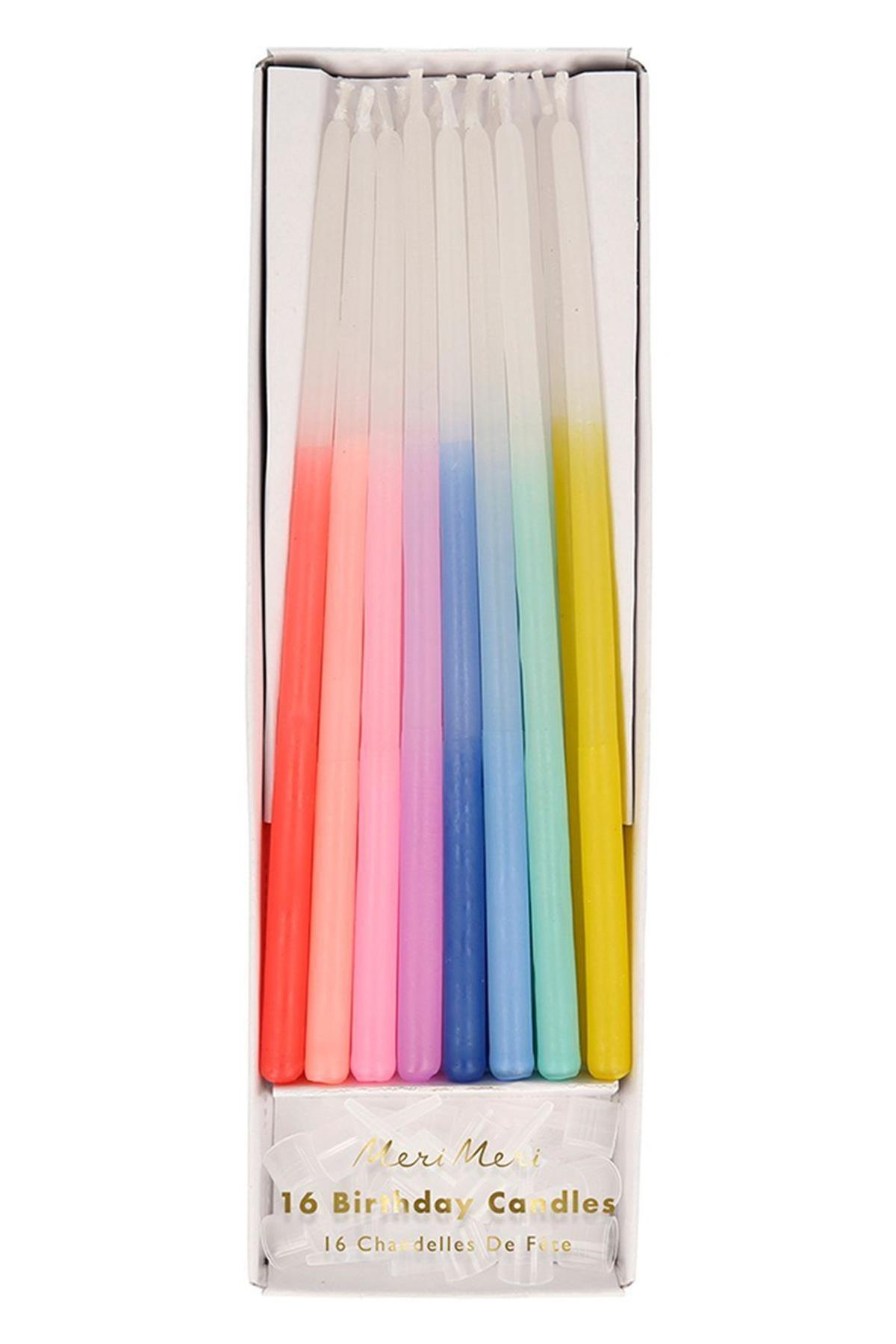 Meri Meri - Rainbow Dipped Tapered Candles - Renkli Mumlar Çok Renkli
