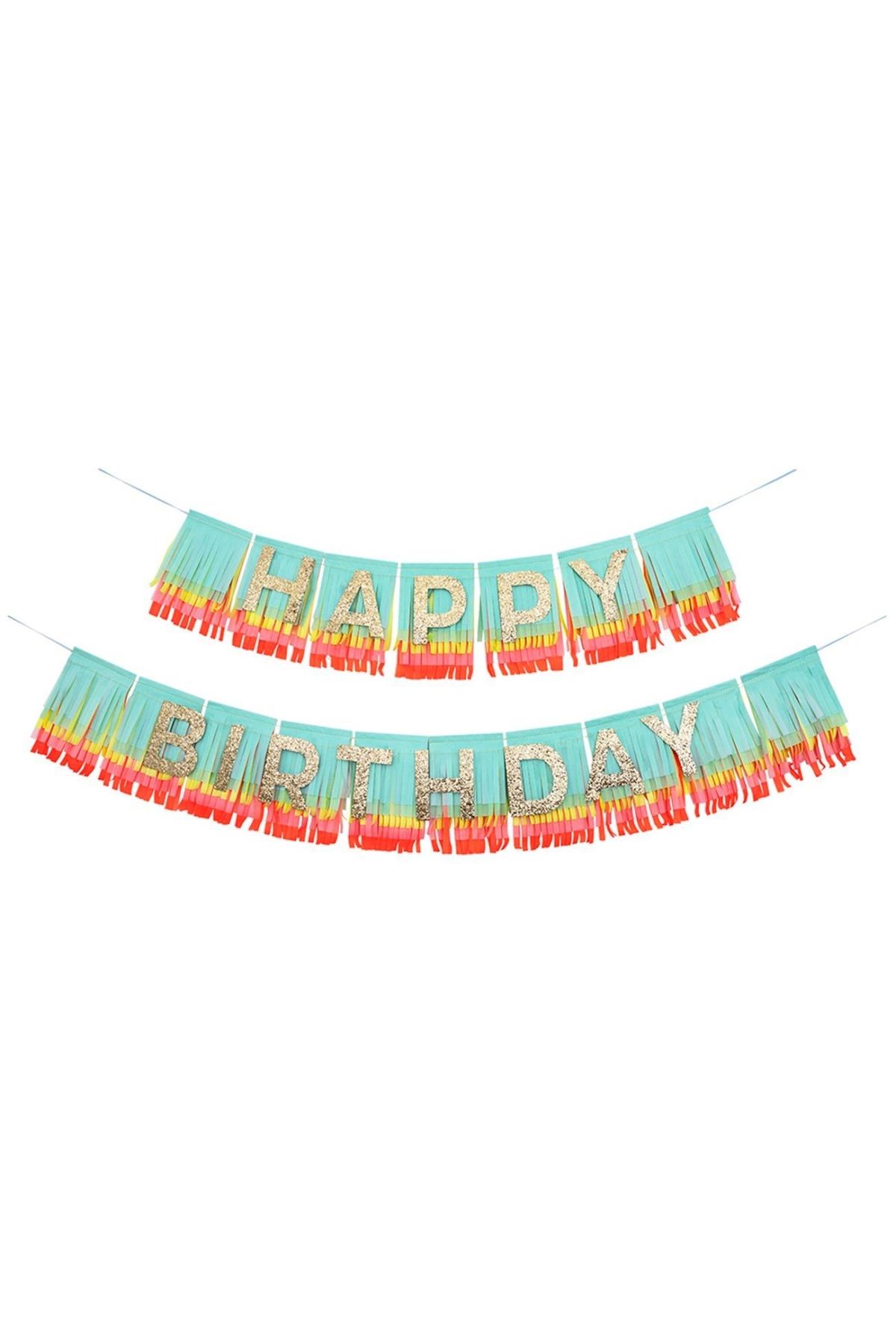 Meri Meri - Rainbow Happy Birthday Fringe Garland - Happy Birthday Gökkuşağı Püsküllü Asılan Süs Çok Renkli