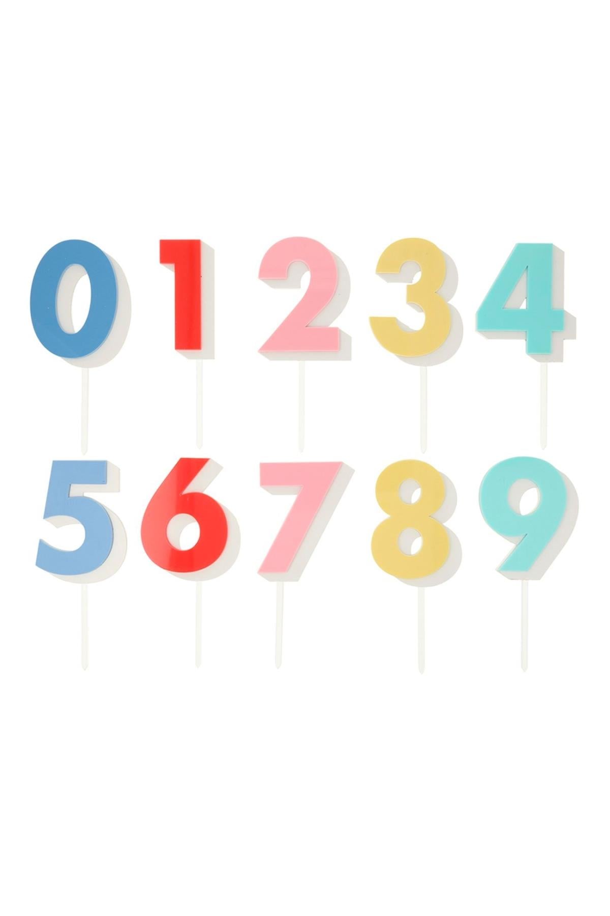 Meri Meri - Rainbow Number Acrylic Toppers - Gökkuşağı Rakamlar Akrilik Pasta Süsü Çok Renkli