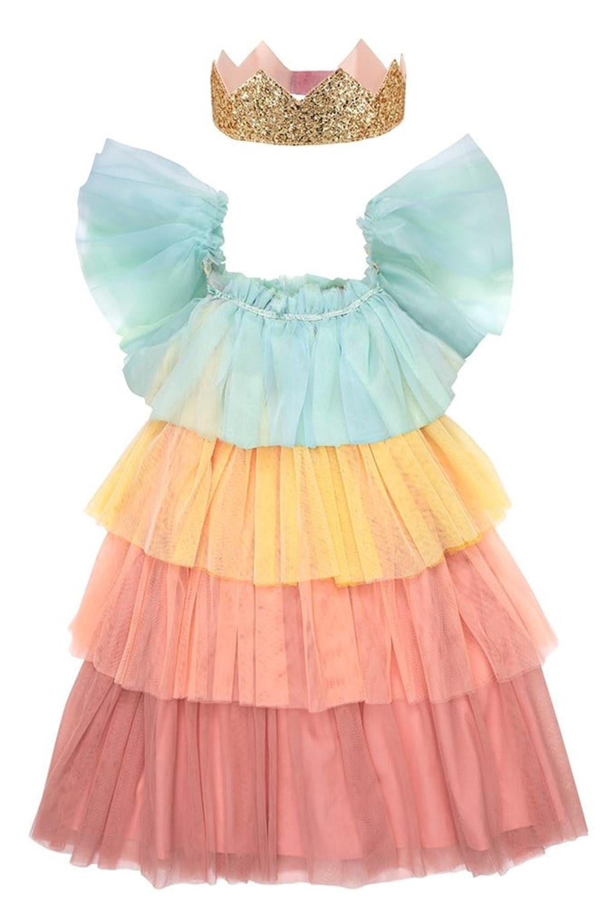 Meri Meri - Rainbow Ruffle Princess Dress-Up - 5-6 Years - Fırfırlı Gökkuşağı Elbisesi - 5-6 Yaş Çok Renkli
