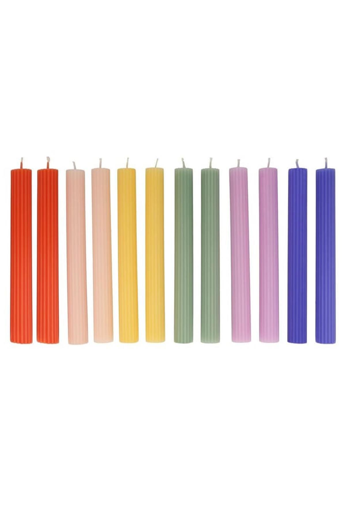 Meri Meri - Rainbow Taple Candles - Gökkuşağı Masa Mumları (12'li) Çok Renkli