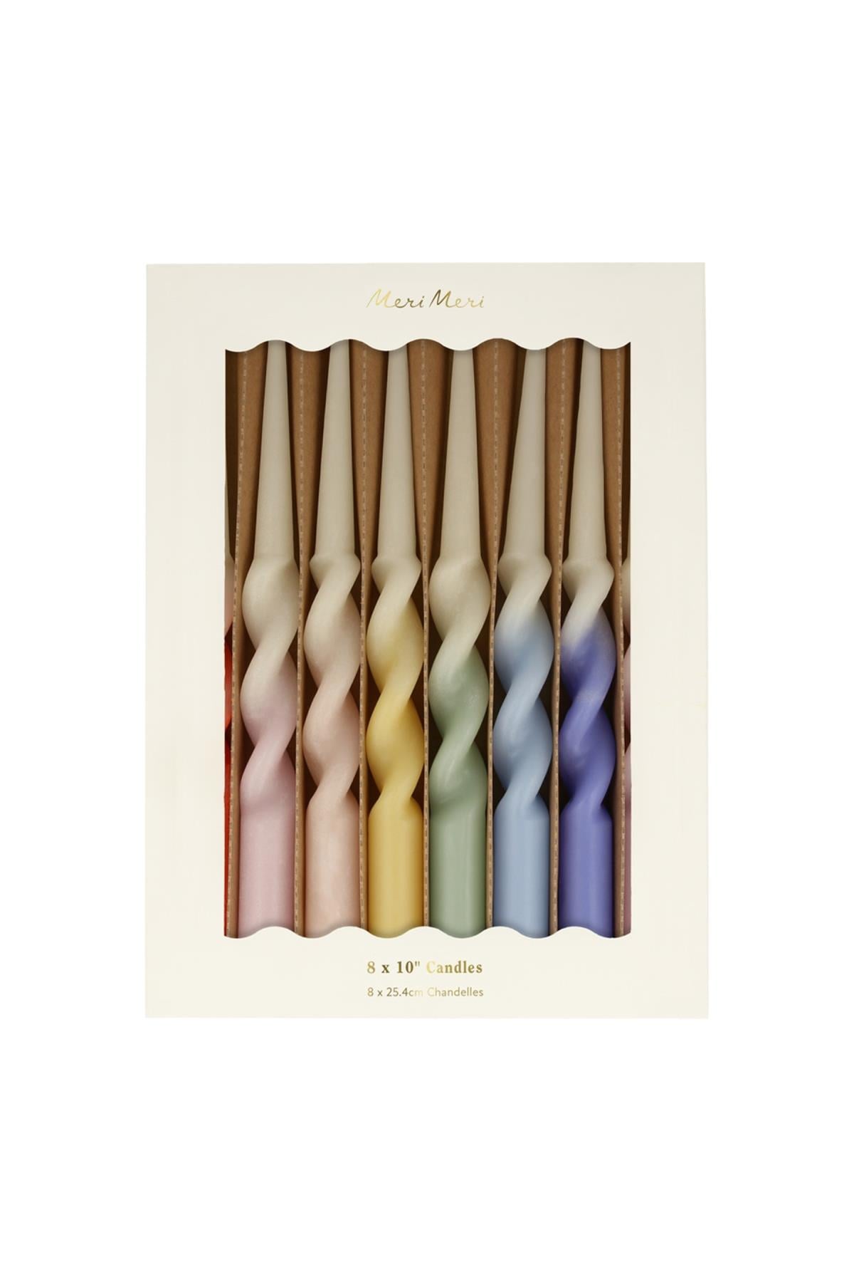Meri Meri -  Rainbow Twisted Dipped Candles - Gökkuşağı Renkler Kıvrımlı Masa Mumları (8'li) Çok Renkli