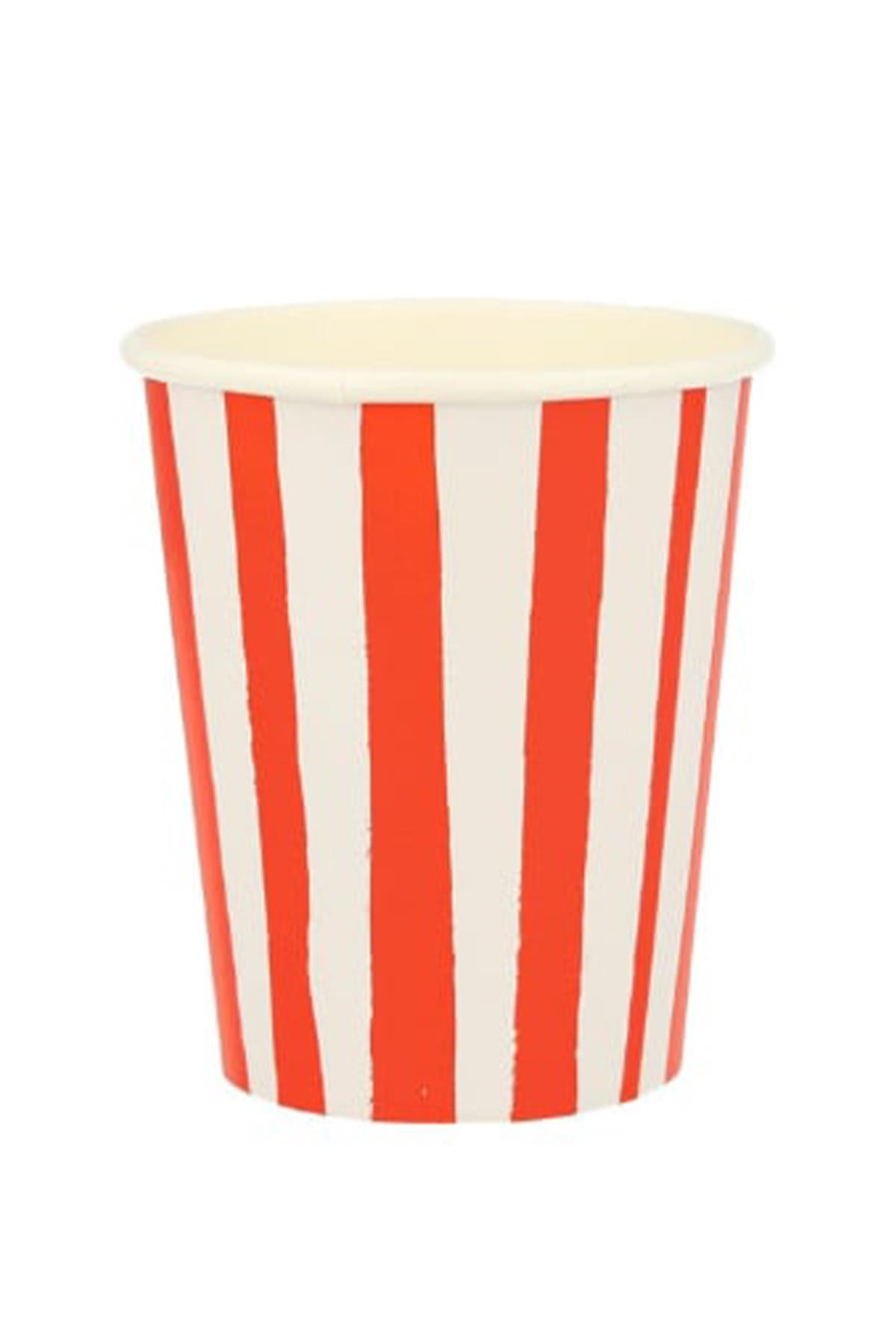 Meri Meri - Red Stripe Cups - Kırmızı Çizgili Bardaklar - 8'li Çok Renkli