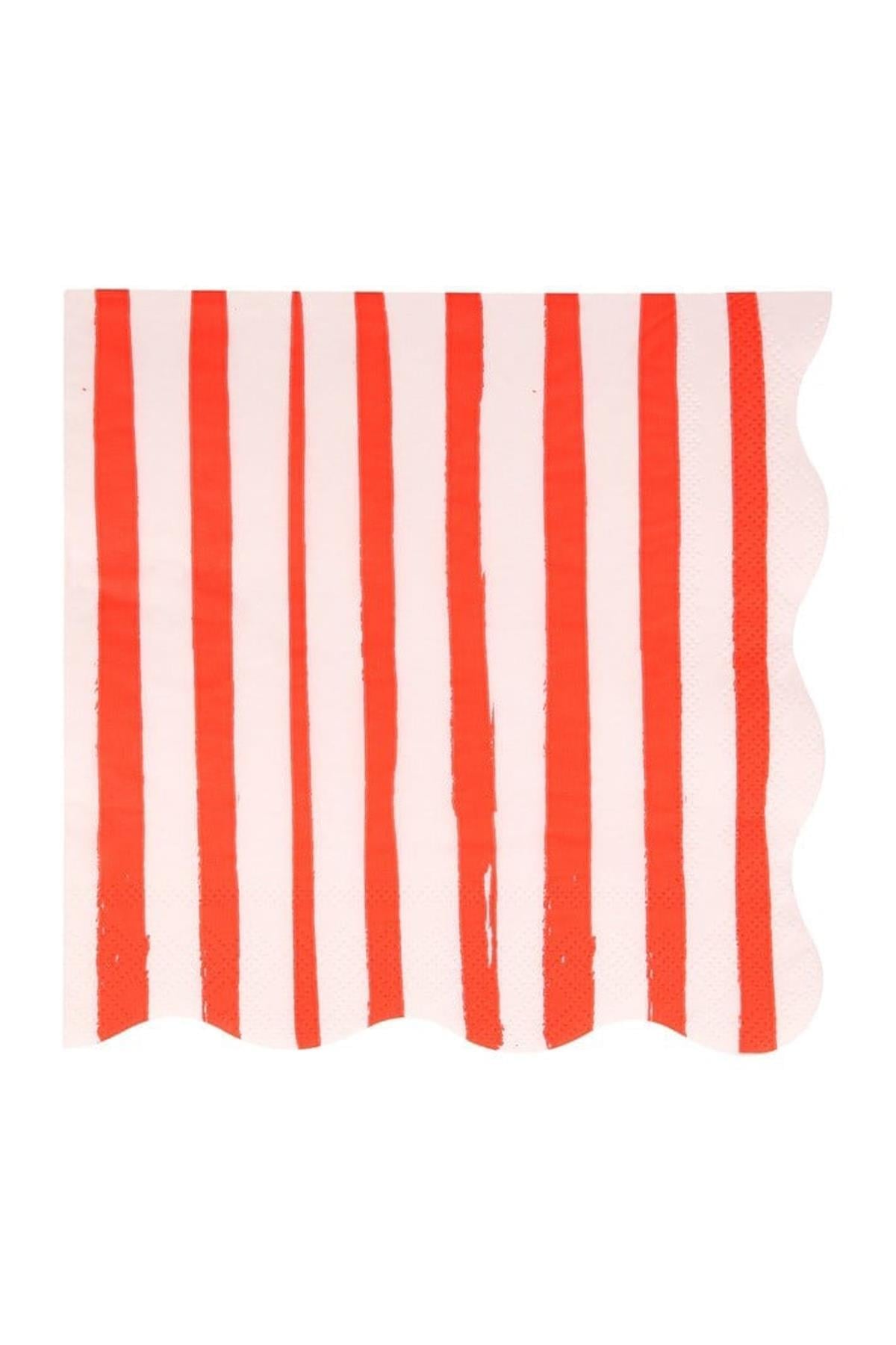Meri Meri - Red Stripe Napkins - Kırmızı Çizgili Peçeteler - L - 16'lı Çok Renkli
