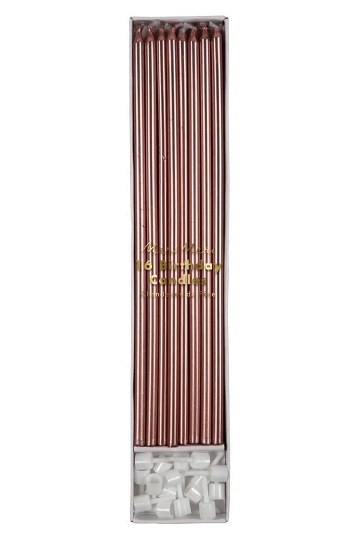 Meri Meri - Rose Gold Long Candles - Uzun Rose Gold Mum Çok Renkli
