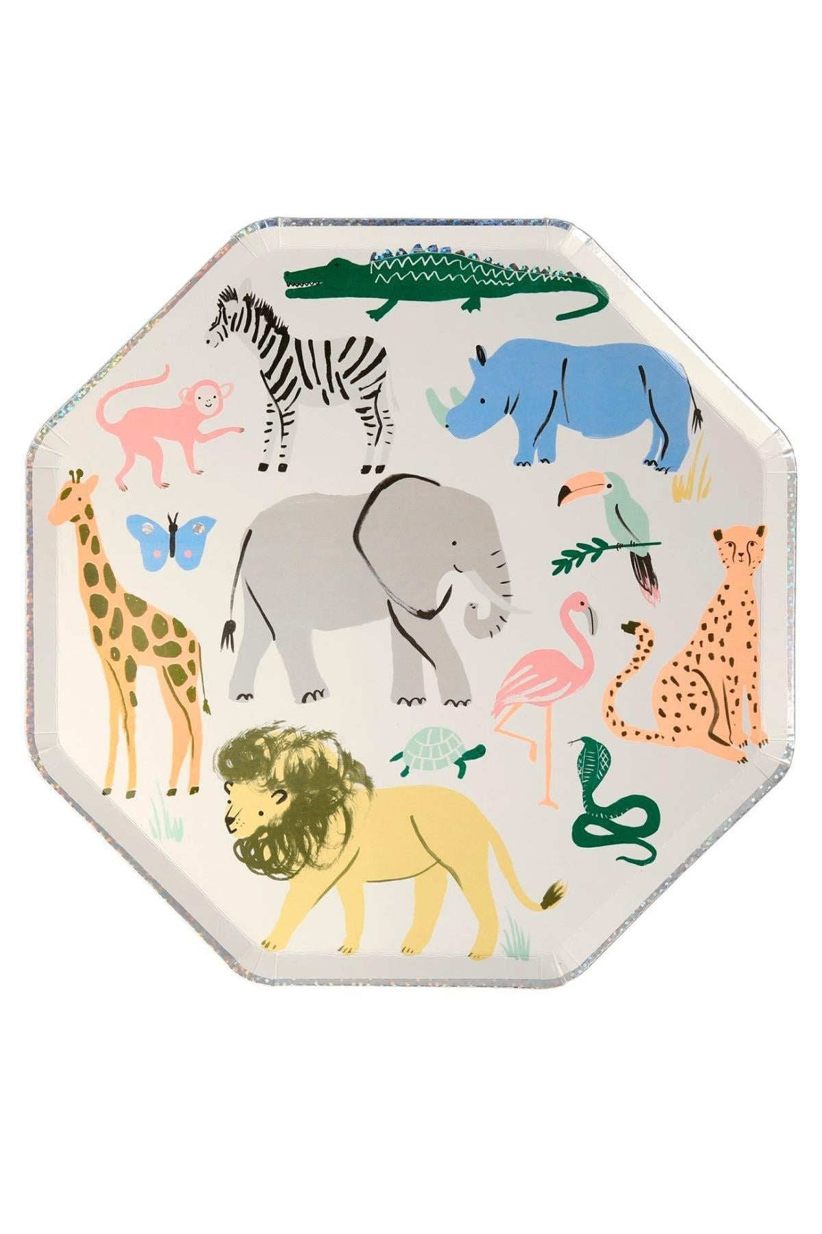Meri Meri - Safari Plates - Safari Tabak - 8'li Çok Renkli