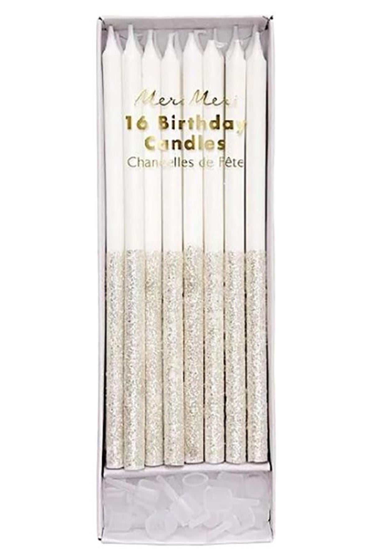 Meri Meri - Silver Glitter Dipped Candles - Gümüş Simli Mum Çok Renkli
