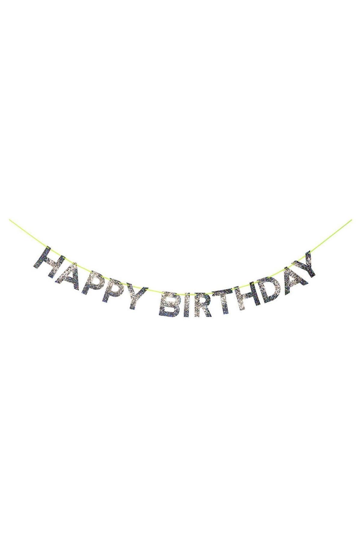 Meri Meri - Silver Happy Birthday Garland - Gümüş Happy Birthday Asılan Süs Çok Renkli