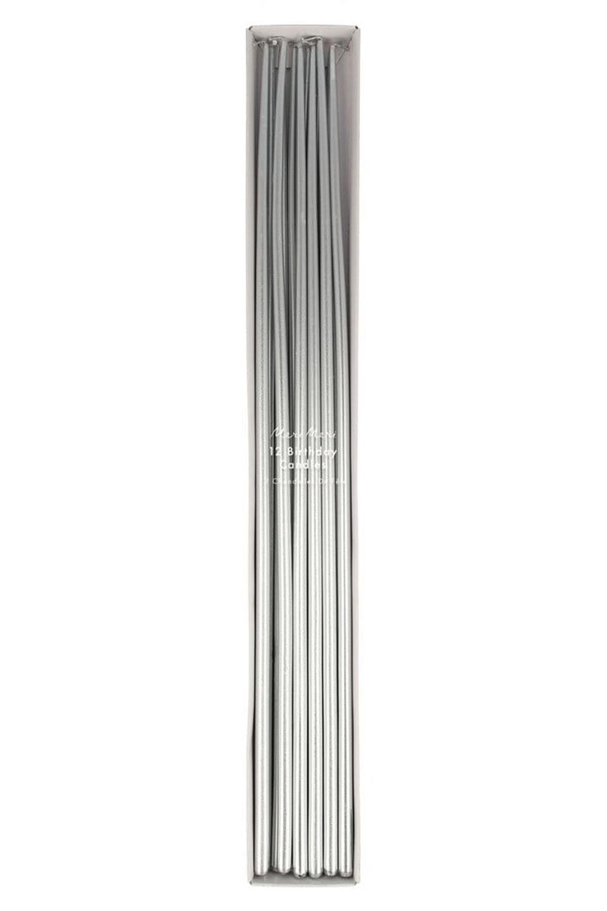 Meri Meri - Silver Tall Tapered Candles - Gümüş Uzun Mumlar - 12'li Çok Renkli