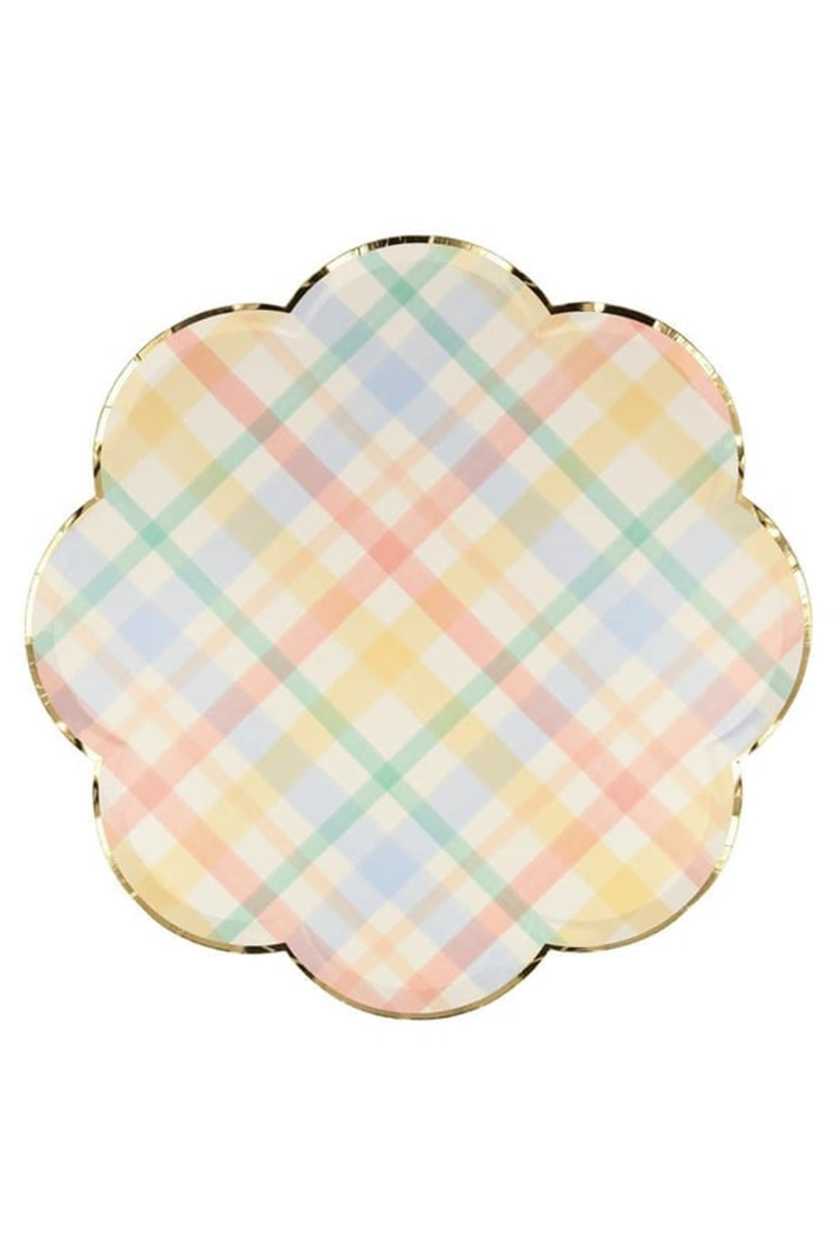 Meri Meri - Small Spring Plaid Plates - Bahar Yeri Tabaklar - S - 8'li Çok Renkli