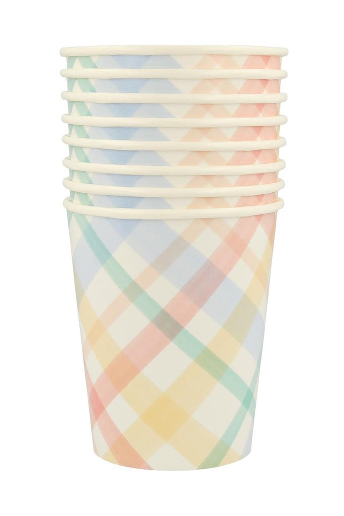 Meri Meri - Spring Plaid Cups - Bahar Yeri Bardaklar - 8'li Çok Renkli