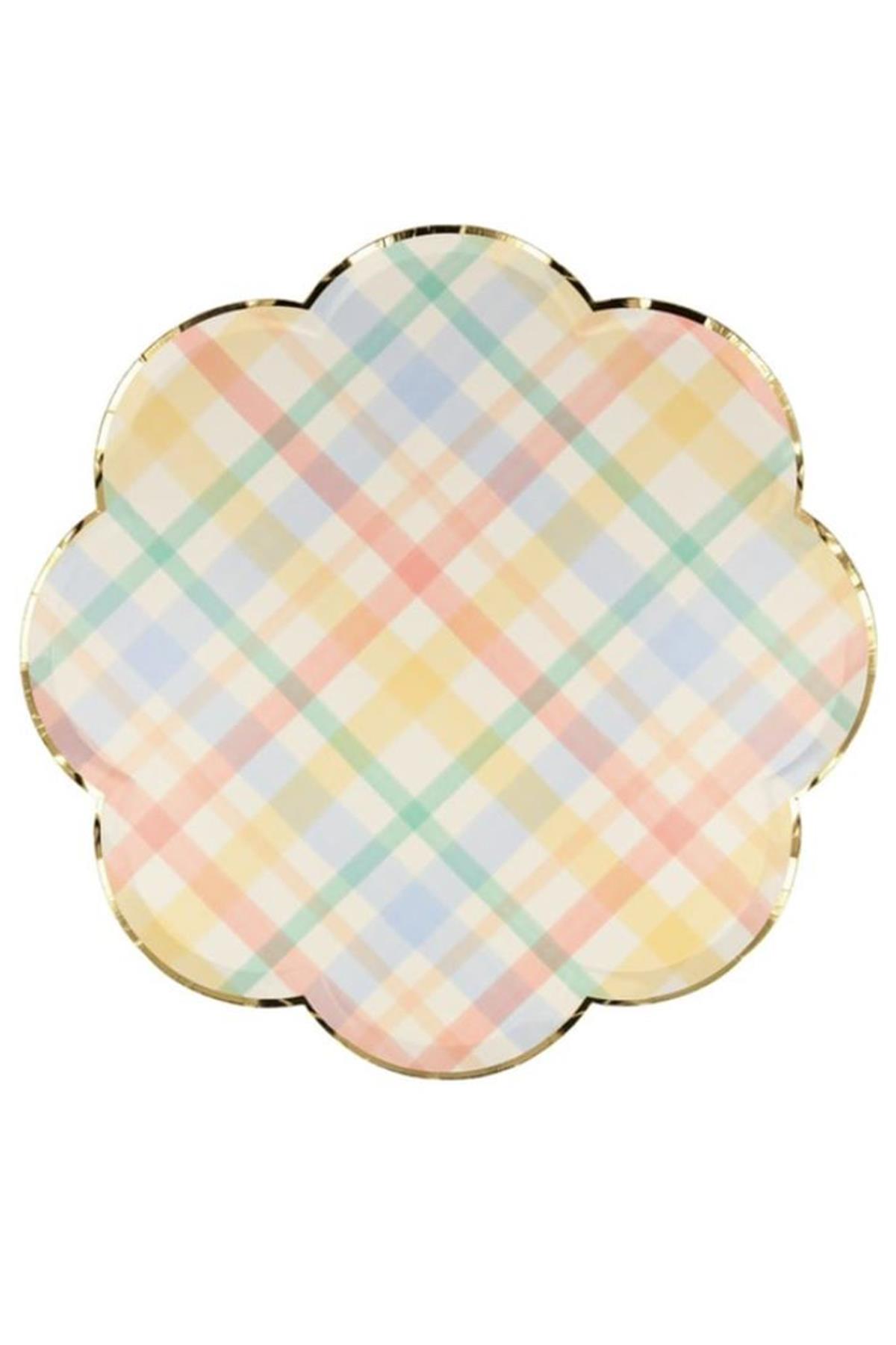 Meri Meri - Spring Plaid Dinner Plates - Bahar Yeri Tabaklar - L - 8'li Çok Renkli