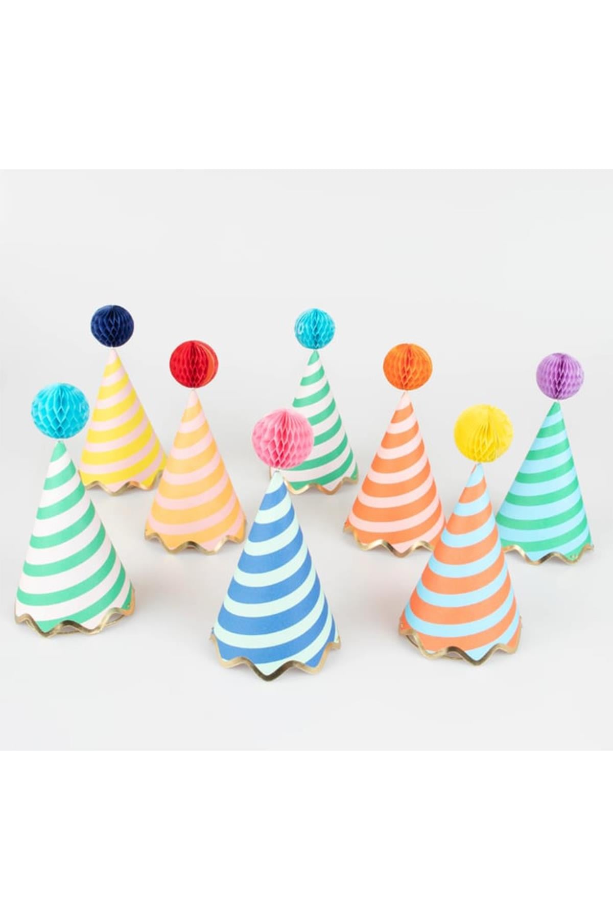 Meri Meri - Stripe Party Hats - Çizgili Parti Şapkaları (8'li) Çok Renkli