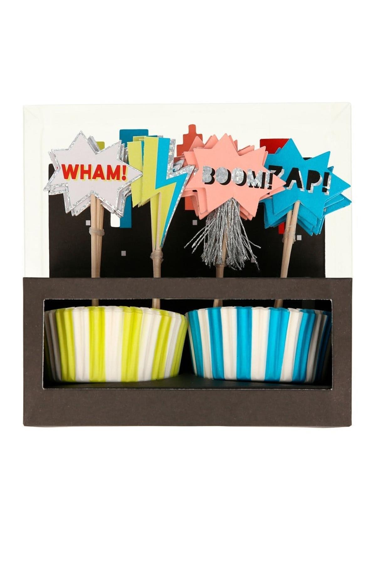 Meri Meri - Superhero Cupcake Kit - Süper Kahraman Cupcake Seti - 24'lü Çok Renkli