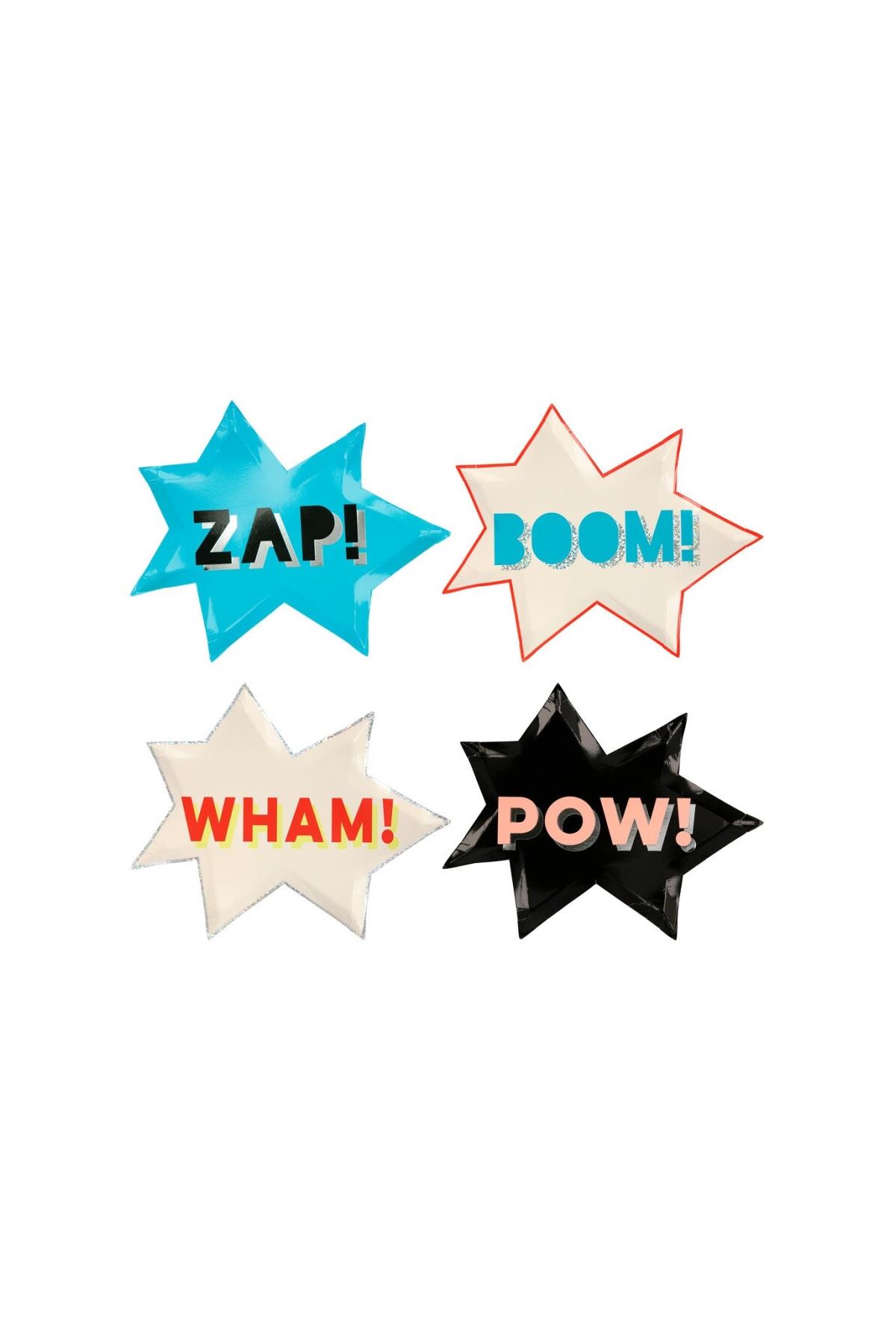 Meri Meri - Superhero Plates - Süper Kahraman Tabaklar - 8'li Çok Renkli