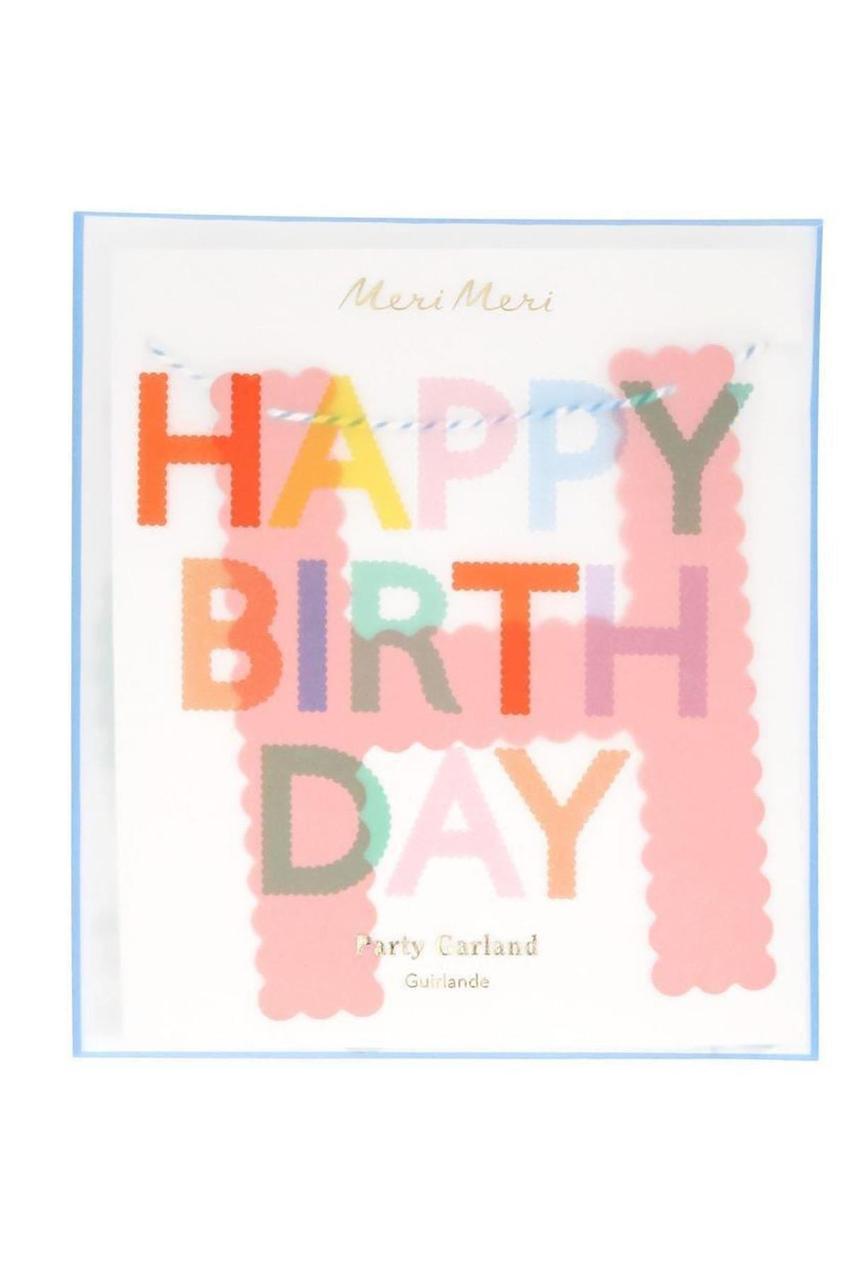 Meri Meri - Tırtıklı Parlak Happy Birthday Asılan Süs Çok Renkli