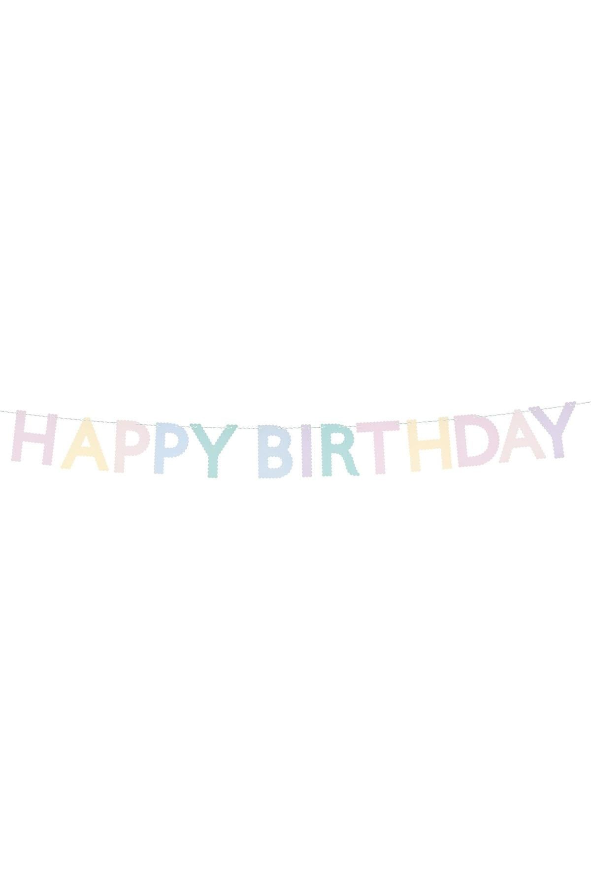 Meri Meri - Tırtıklı Pastel Happy Birthday Asılan Süs Çok Renkli