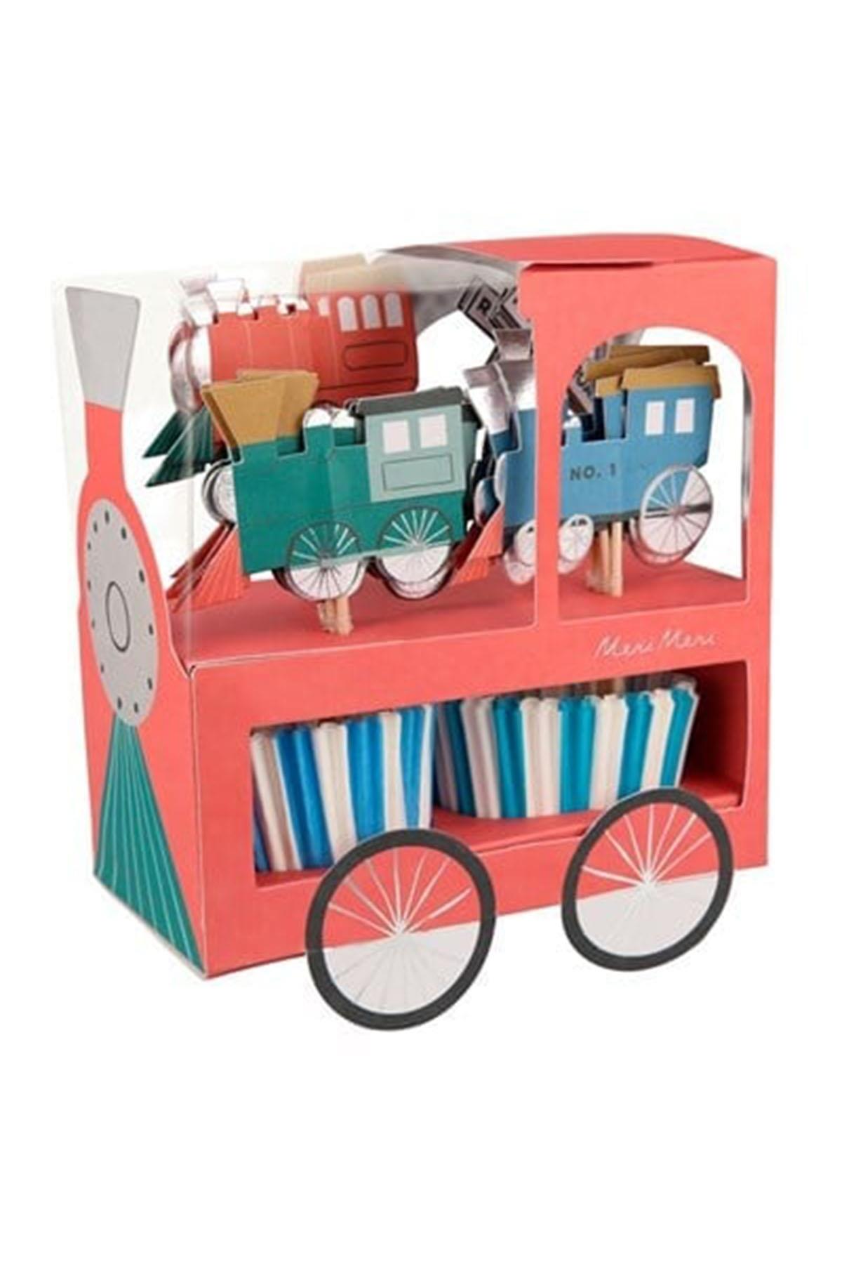 Meri Meri - Train Cupcake Kit - Tren Cupcake Seti - 24'lü Mavi