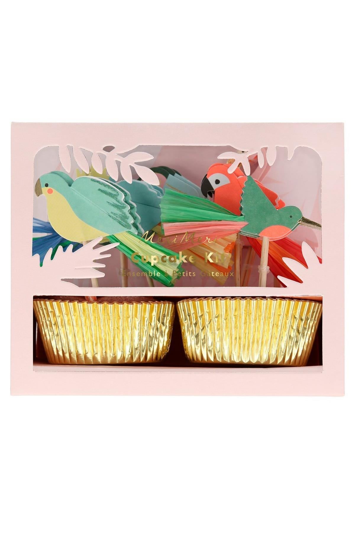 Meri Meri - Tropical Bird Cupcake Kit - Tropikal Kuşlar Cupcake Kit - 24'lü Çok Renkli