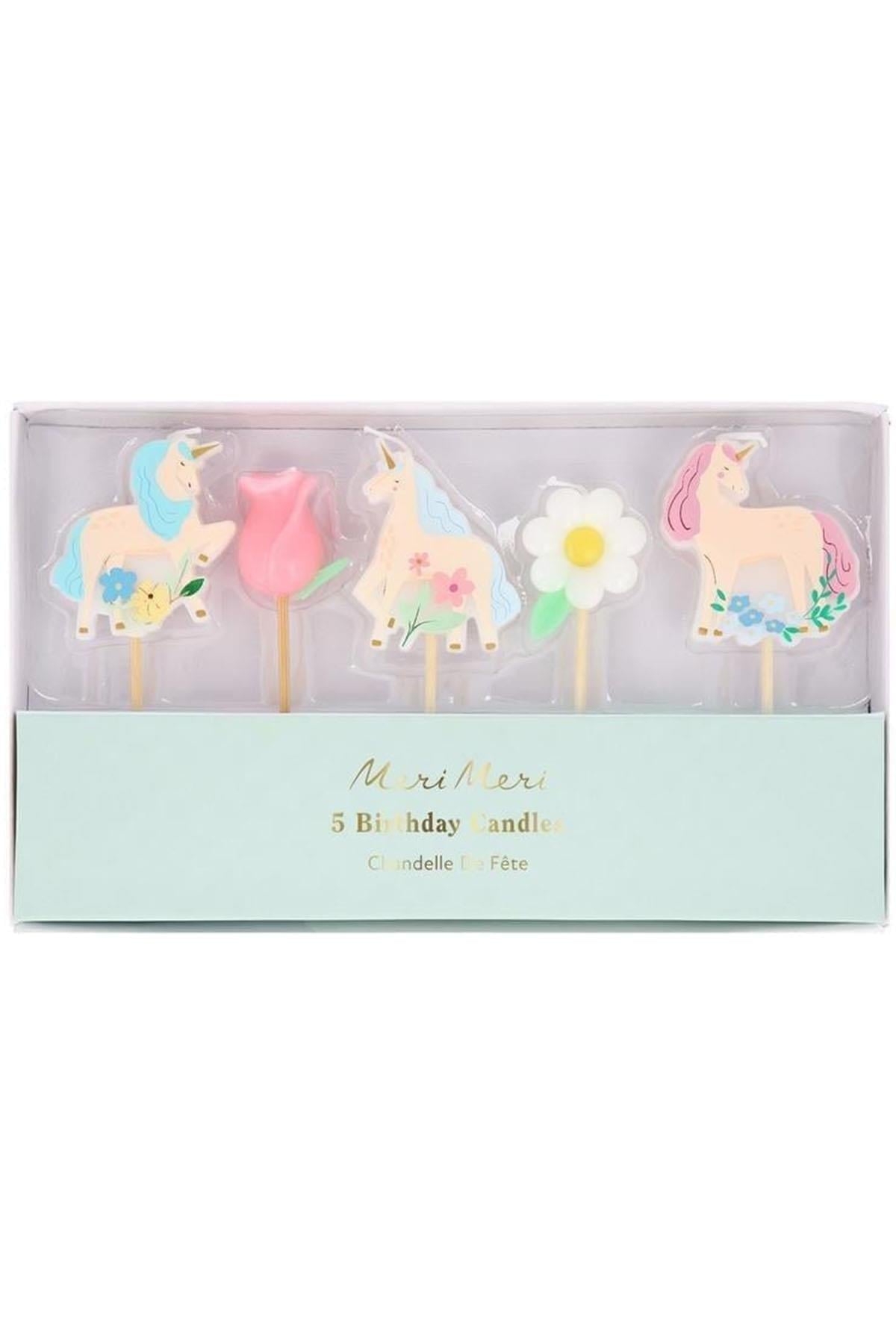 Meri Meri - Unicorn Mumlar - 5 Adet Çok Renkli
