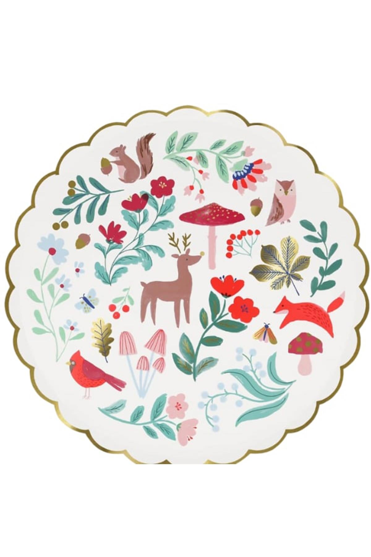 Meri Meri - Winter Woodland Dinner Plates - Orman Tabak (L) (8'li) Çok Renkli