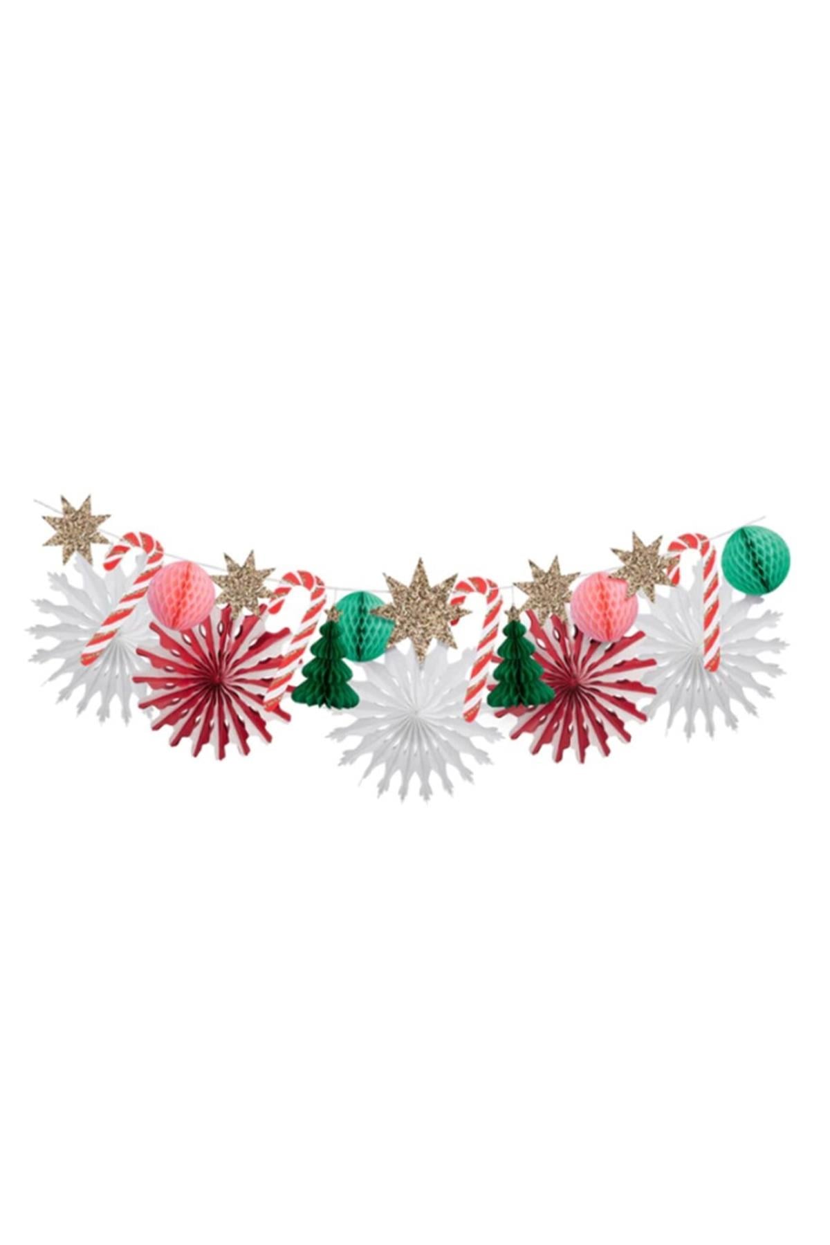 Meri Meri - Xmas Honeycomb Garland - Yeni Yıl Petekli Asılan Süs Çok Renkli