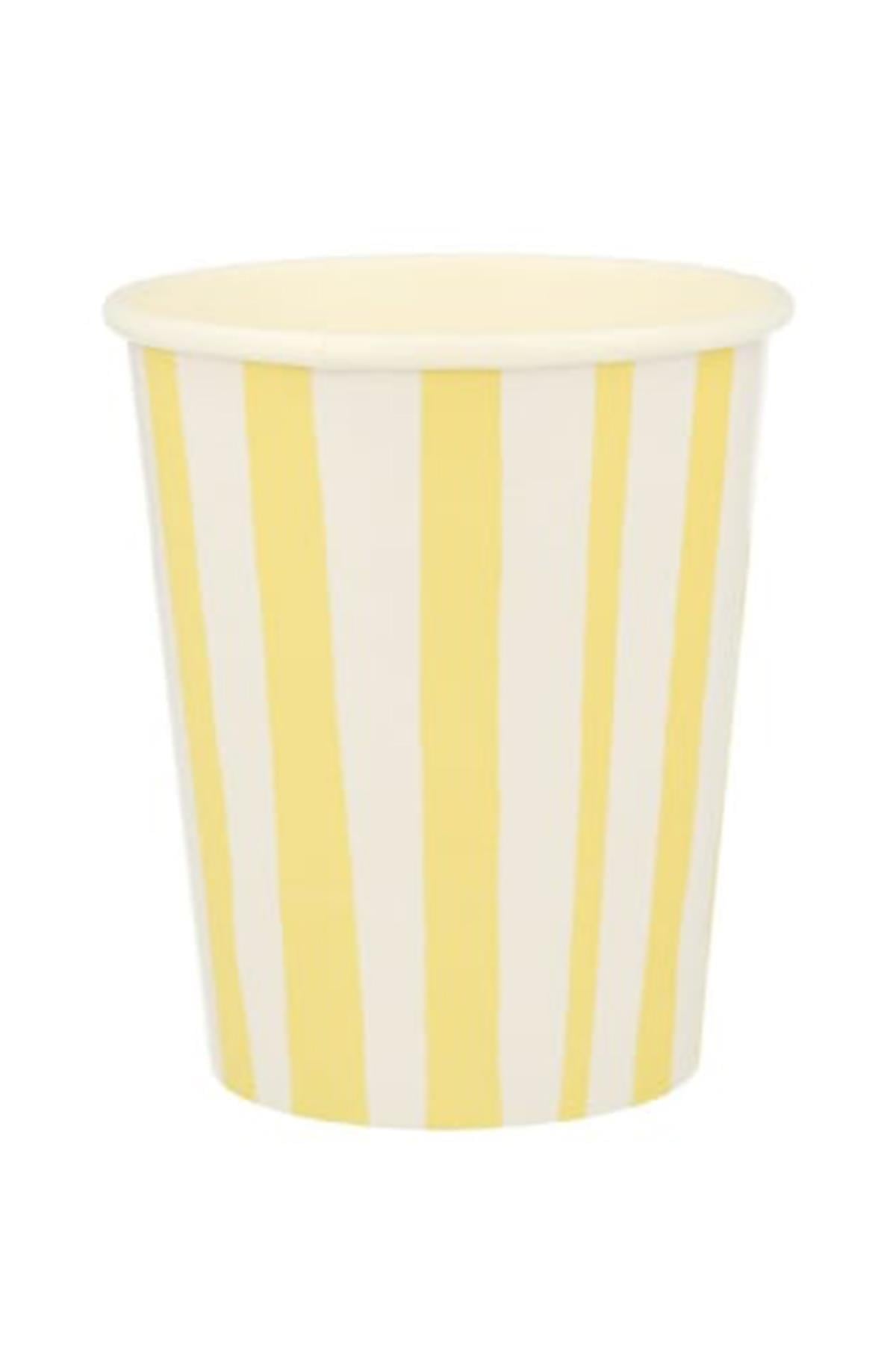Meri Meri - Yellow Stripe Cups - Sarı Çizgili Bardaklar - 8'li Çok Renkli