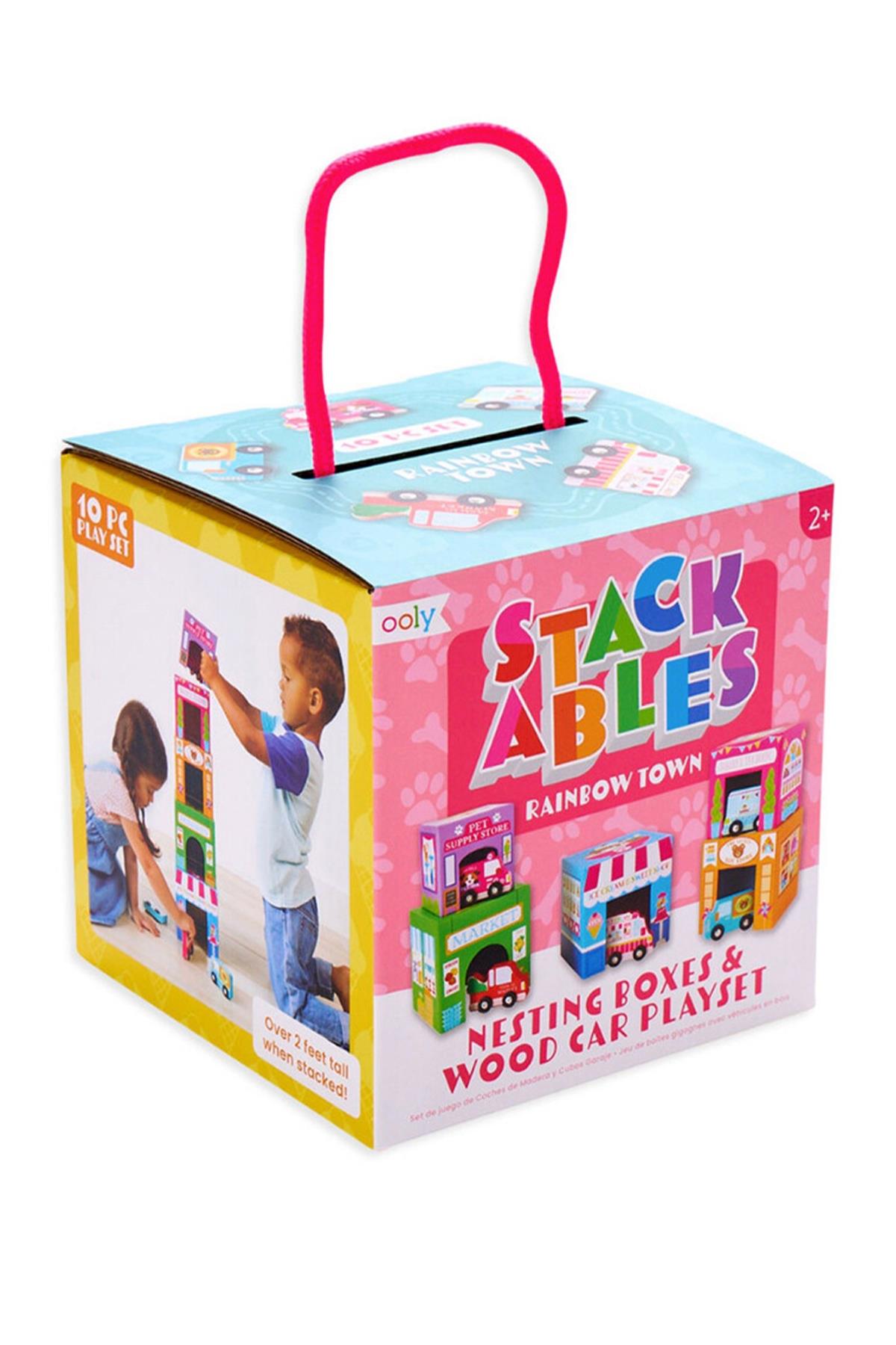 Ooly Stackables Karton Blok Oyun Seti - Rainbow Town Çok Renkli