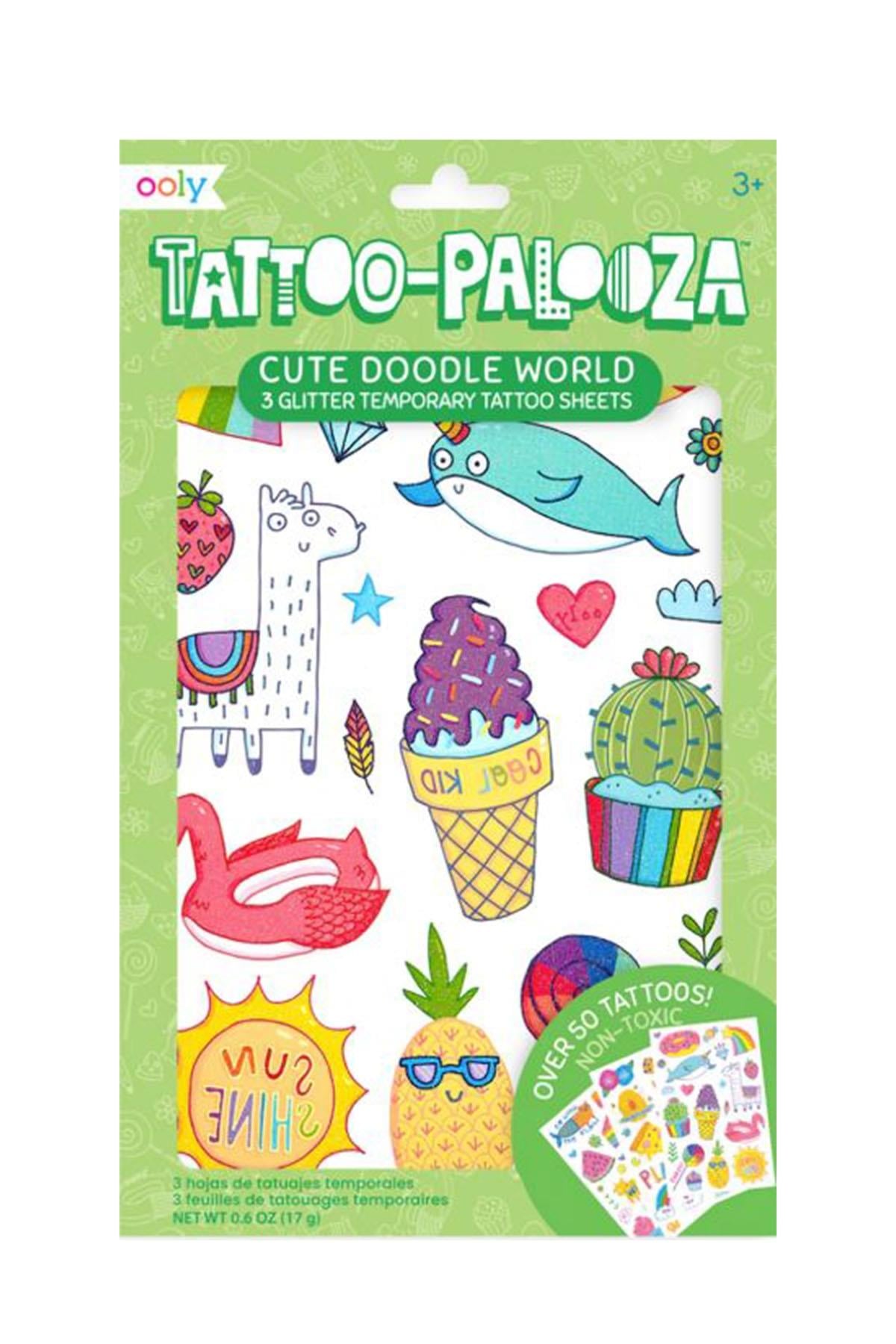 Ooly Tattoo Palooza Geçici Dövme Seti - Cute Doodle World Çok Renkli