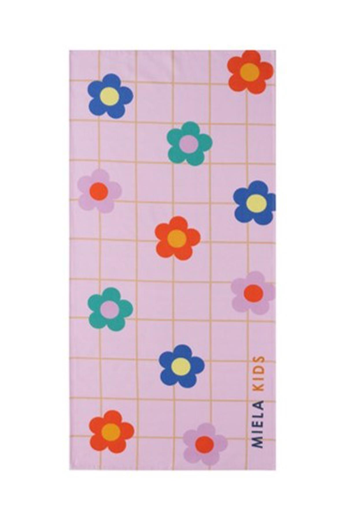 Plaj Havlusu-Plaj Grid Flowers Çok Renkli