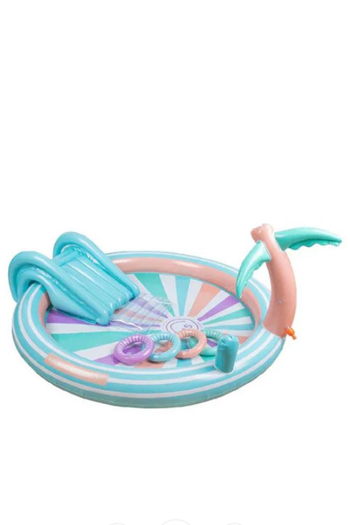 Swim Essentials Hello Sunshine Fıskiyeli ve Kaydıraklı Şişme Oyun Havuzu 210cm Çok Renkli