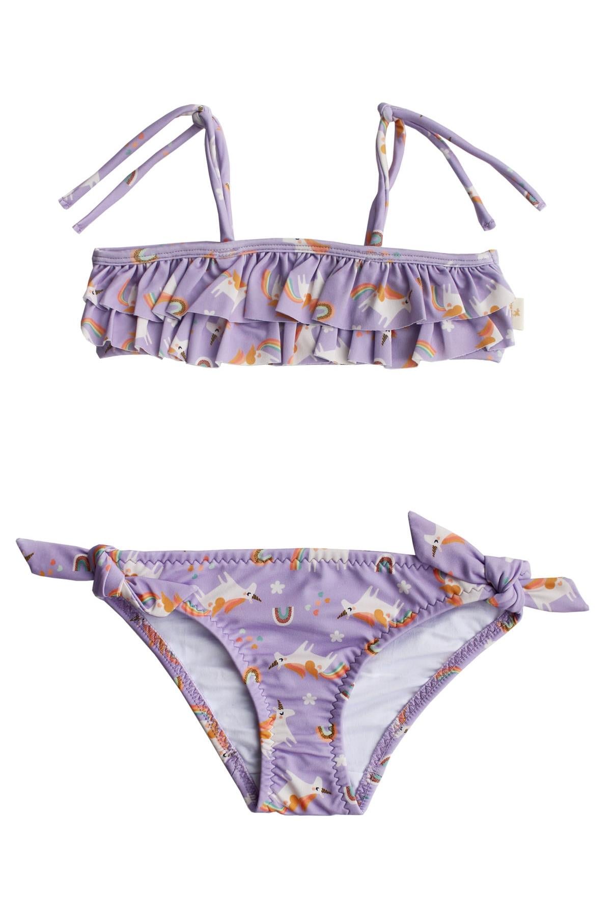 UV Korumalı Fırfırlı Rainbow Unicorn Bikini Set - Rainbow Unicorn Çok Renkli