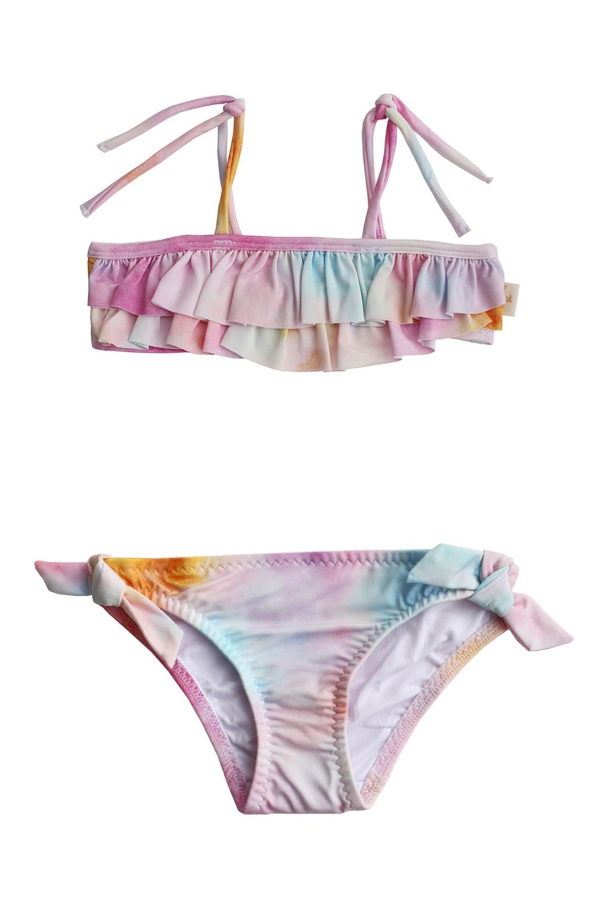 UV Korumalı Fırfırlı Tie Dye Bikini Set - Tie Dye Çok Renkli
