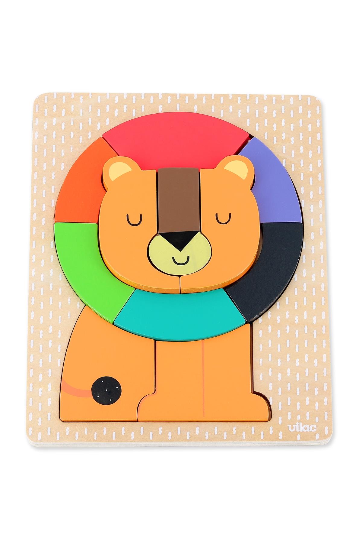 Vilac - Lion Wooden Puzzle - Aslan Ahşap Puzzle - Andy Westface Çok Renkli